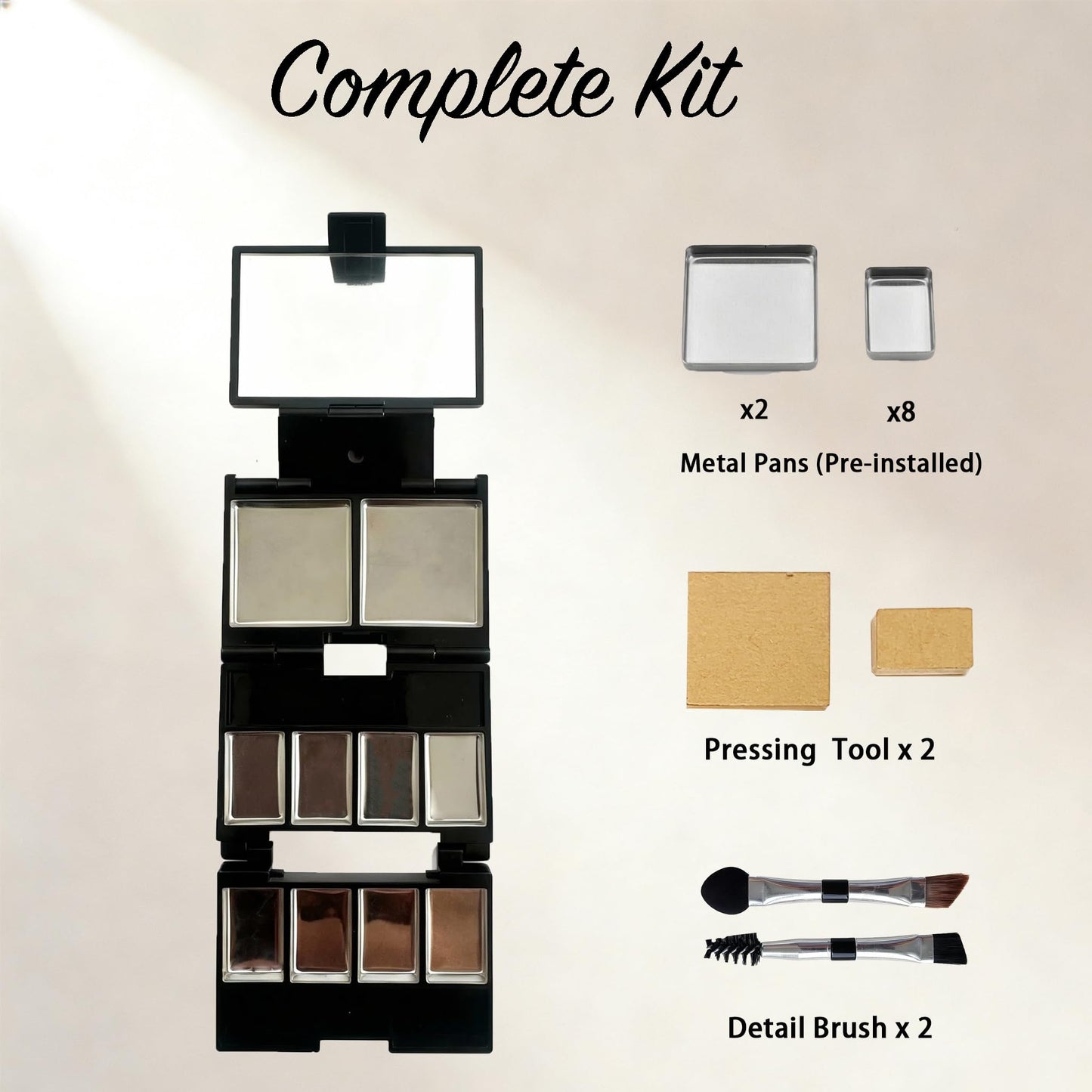 Magnetic Empty Makeup Palette 2 Pack with Mirror, 3-Layer Foldable Travel Palette Kit, DIY Eyeshadow Blush Case, Brushes & Press Tools Included, Black & Pink
