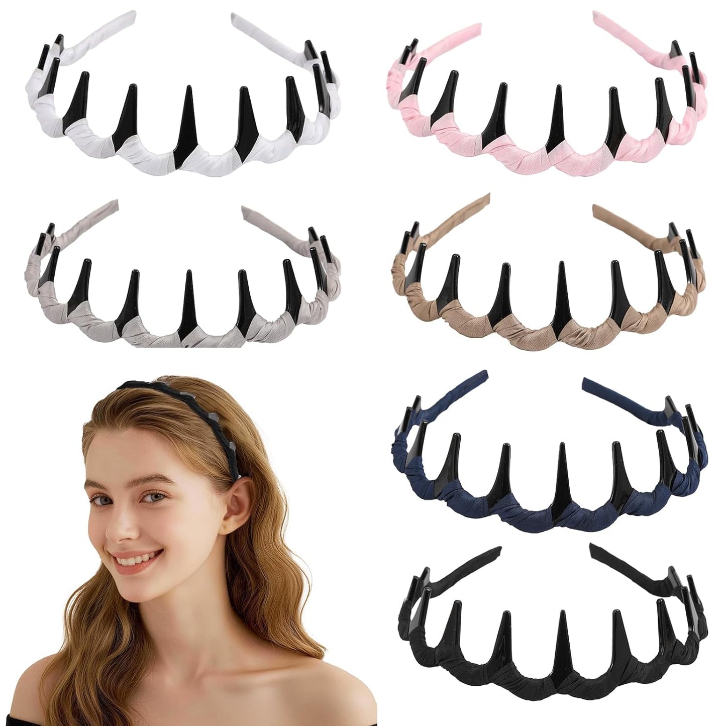 High Cranium Headbands for Women - Non-Slip Zig Zag Design | 6 PCS Reversible Vintage Hair Accessories