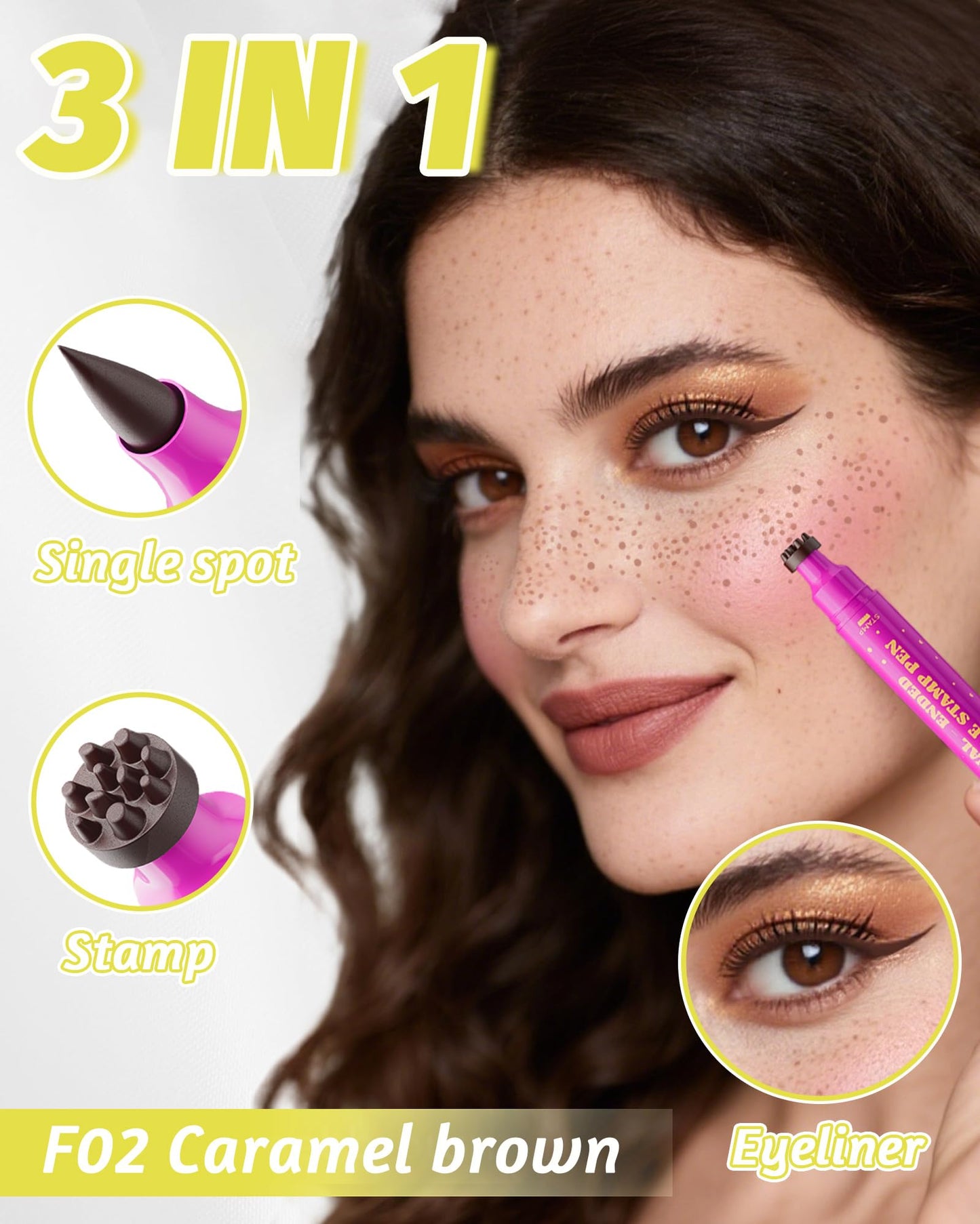 Berinist Upgrade Dual Ended 2-in-1 Faux Freckle Stamp Pen, Waterproof Fake Freckle Pen with Multi-Prong Freckles Stamp Head for Women to Easily Create Natural Long-Lasting Sunkissed Makeup