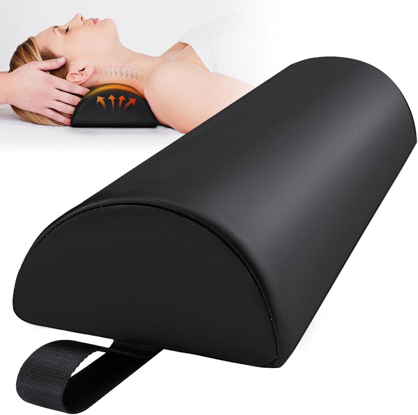 Half Round Massage Table Bolster Pillow - PU Leather Neck & Knee Pain Relief | 17 x 6 x 4 in