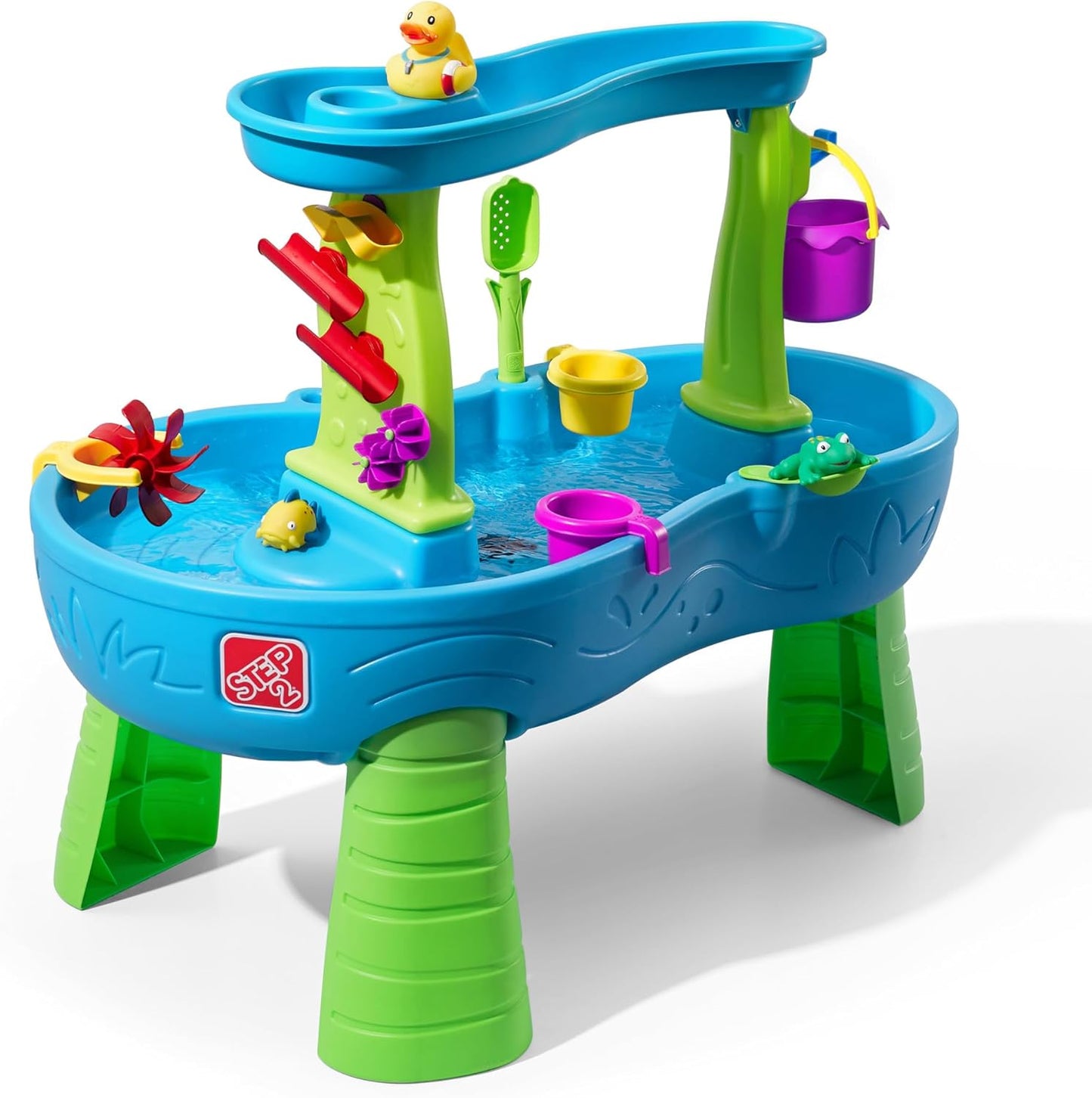 Step2 Rain Showers Splash Pond Water Table | Kids Sensory Playset with 13 Accessories for Outdoor Fun, Blue & Green, Ages 1.5+