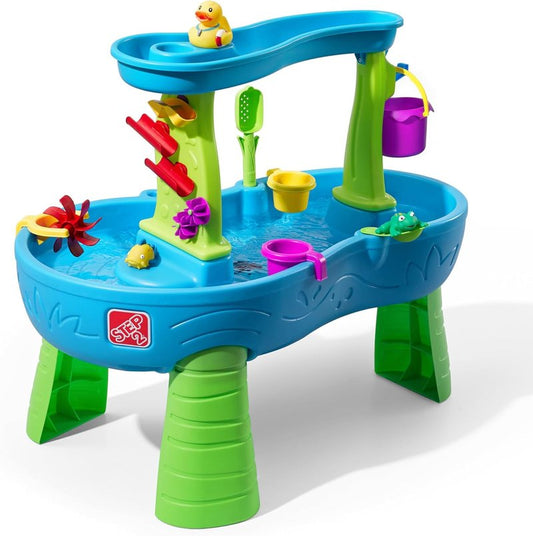 Step2 Rain Showers Splash Pond Water Table | Kids Sensory Playset with 13 Accessories for Outdoor Fun, Blue & Green, Ages 1.5+