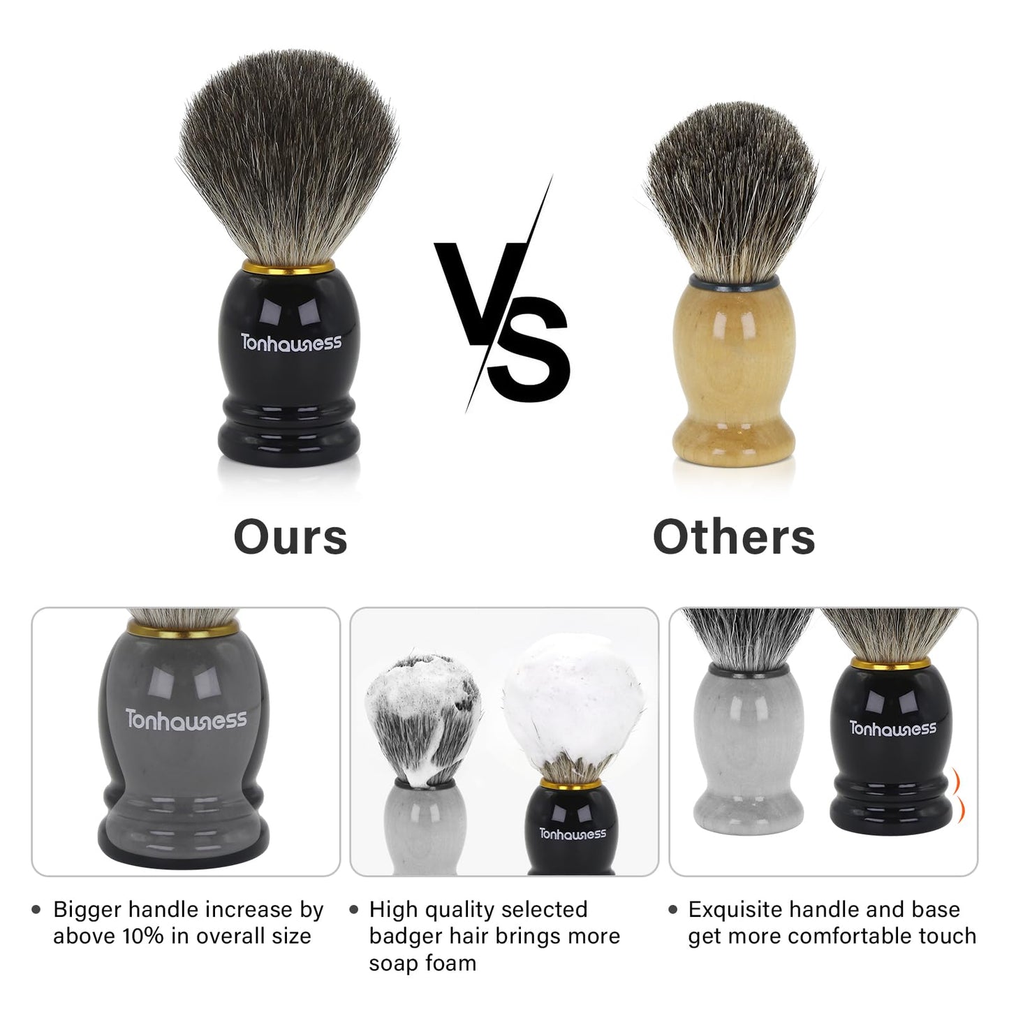 Badger Hair Shaving Brush With Wood Handle, Goat Milk Shaving Soap, Dual-ring Base Stainless Steel Shaving Stand Holder and 3 Layers Shaving Bowl for Men's Wet Shaving (Black With Badger Hair)