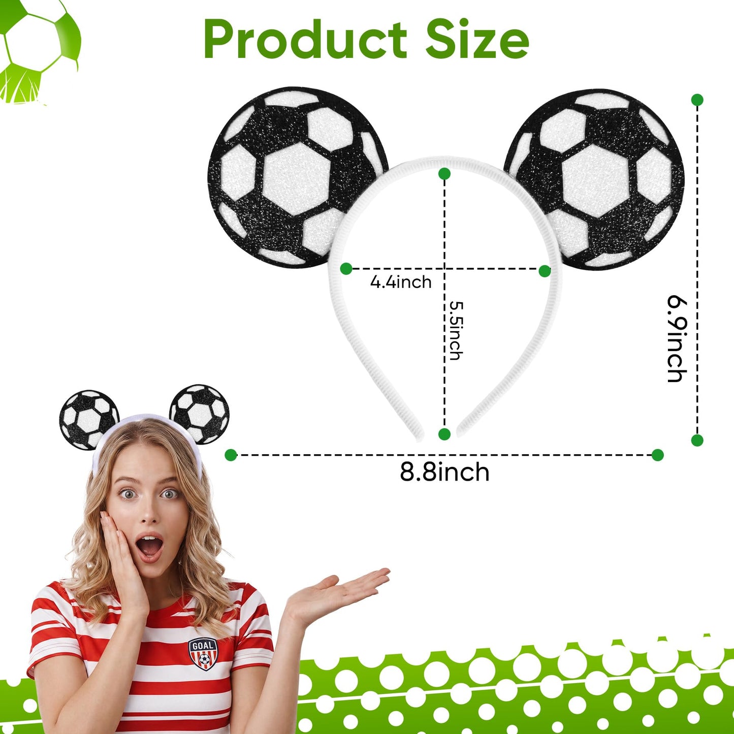 puwuto Soccer Headband for Women Men, Cute Hair Band with Two Football Ball Ears, Elastic Non-Slip Sports Headwear for This Year's World Cup 2026, Football Theme Party & Game Day