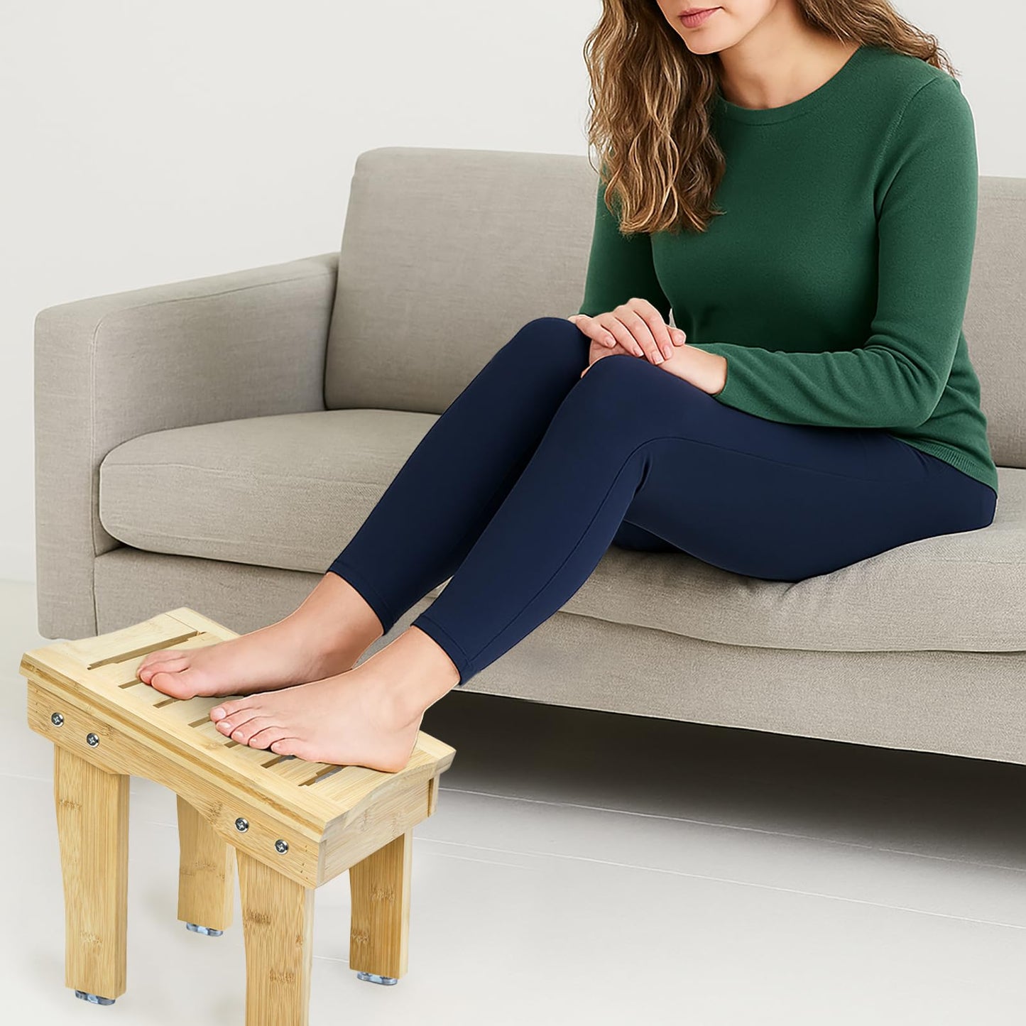 SOUJOY Shower Stool for Shaving Legs, 12 Inch Bamboo Shower Foot Rest, Non-Slip Bath Foot Step Bench, Waterproof Small Shaving Stool for Inside Shower, Bathroom