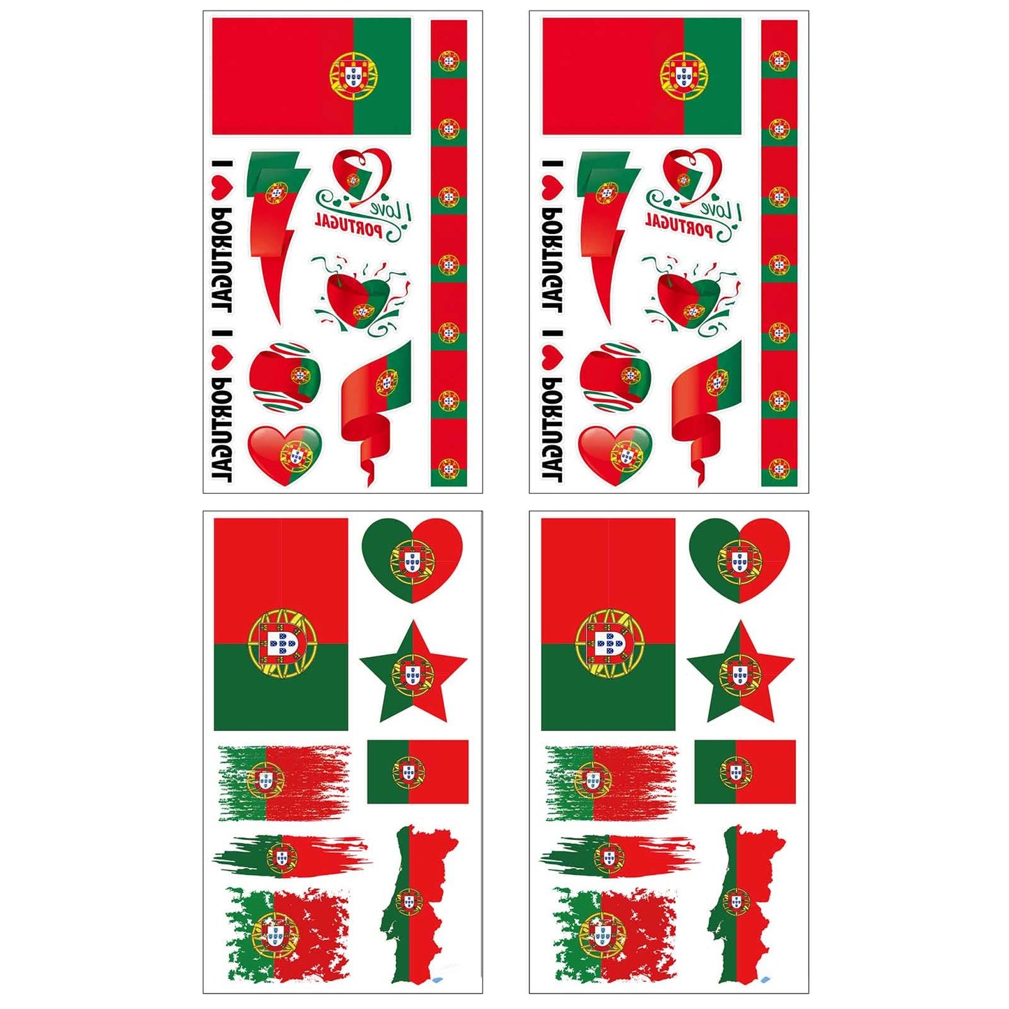 36 PCS Portugal Flag Temporary Tattoos Set, 4 Sheets Waterproof Country Flag Face Tattoos Fake Tattoos, Multicultural Travel Stickers World Cup Olympic Party Supplies for Men Women Kids
