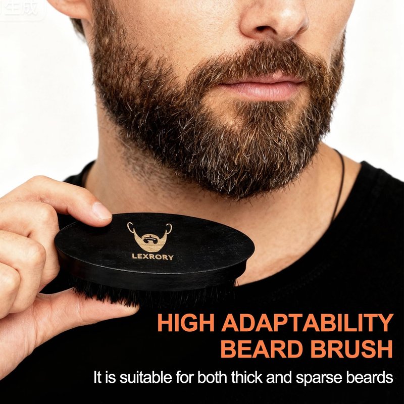 Travel Beard Brush for Men - Natural Boar Bristle Hair Brush, Mini Soft Beard Brush for Pocket Travel Men's Wooden Grooming Brush with Bag