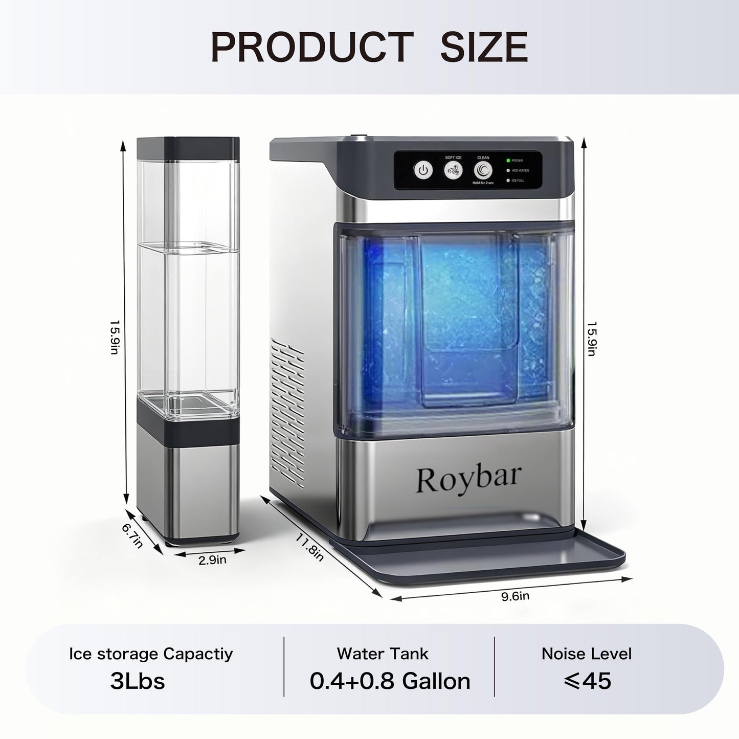 Large Capacity Nugget Ice Makers Countertop One-Click Operation Self-Cleaning Portable Ice Maker 41lbs/24H with There is A Detachable 0.8 Gallons Water Tank Ice Machine for Home,Office