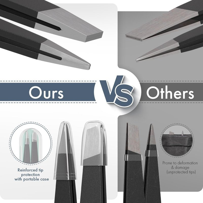 EZ2LIVE Tweezers for Women Facial Hair, Slant & Point Tip 2 Pack Eyebrow Tweezers for Men, Professional Tweezer Set Stainless Steel Precision Tweezers for Eyebrows, Splinter, Ingrown Hair Removal