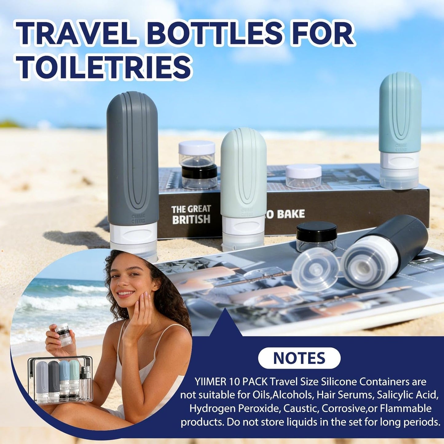 Travel Bottles for Toiletries - TSA Approved Leak Proof Silicone Set | 10 Pack Gray Containers