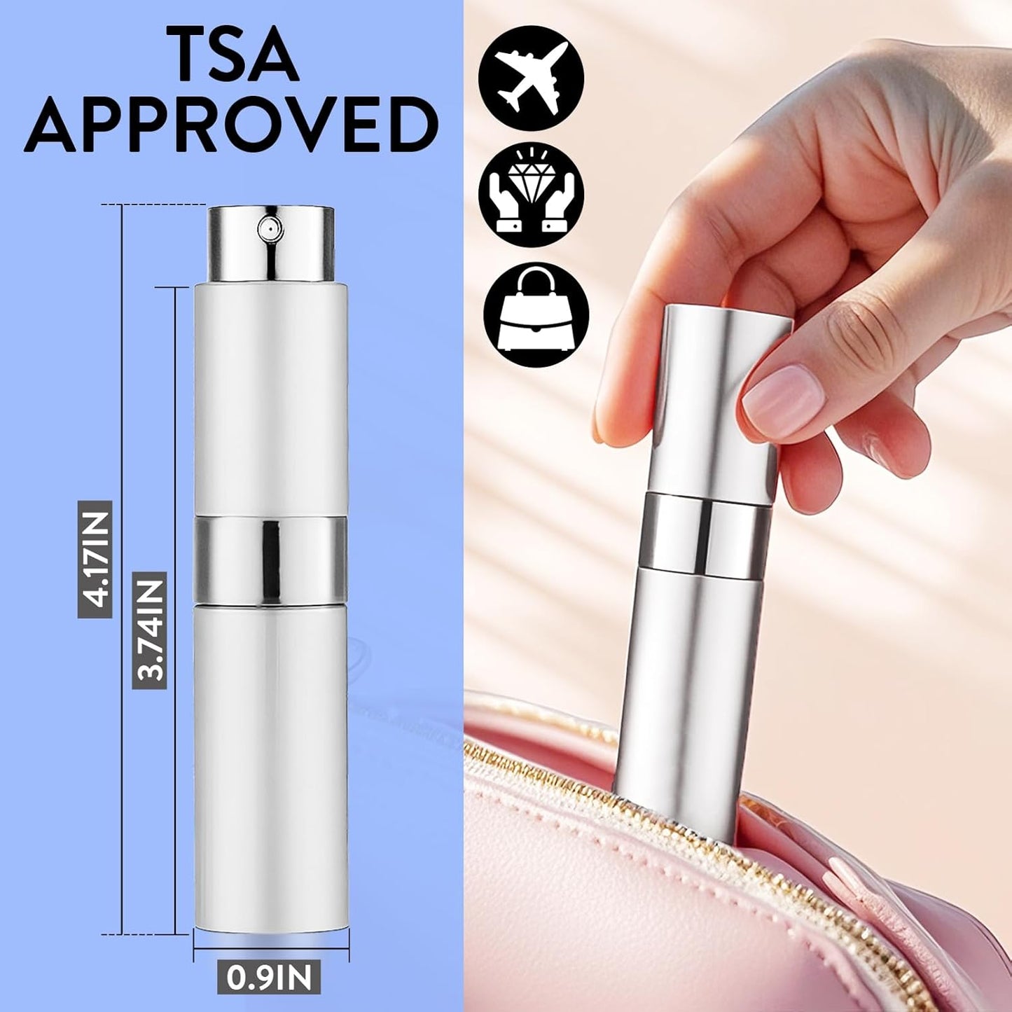 8ML Empty Perfume Atomizer Spray Bottle - 6 Pack Travel Mini Dispenser for Men & Women | Portable Twist Top