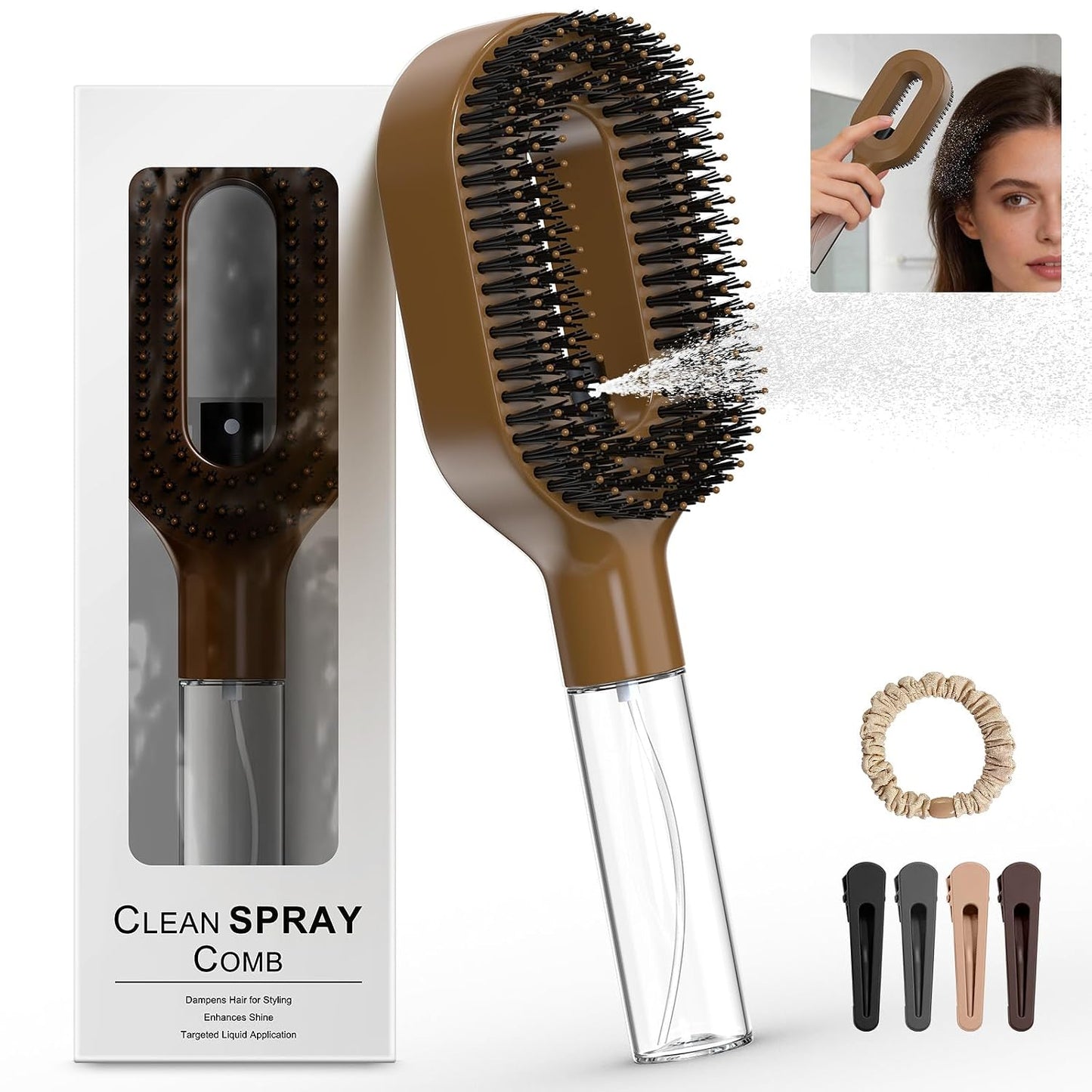 Portable Misting Hair Brush - 2-in-1 Wet & Dry Detangling Tool with Water Spray | Anti-Frizz, Suitable for All Hair Types (Pink)