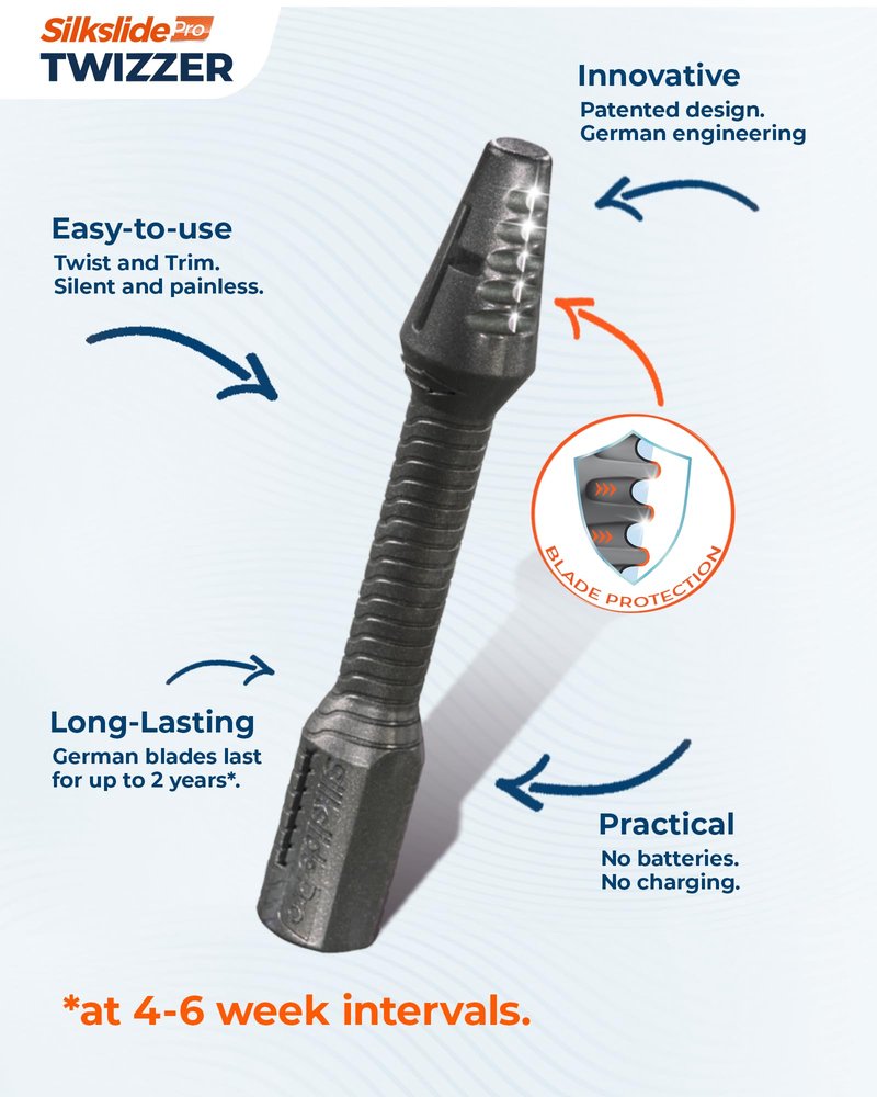 Silkslide TWIZZER, Nose Hair and Ear Hair Trimmer for Men and Women, Twist and Trim Nasal Hair Removal, German Blades, Patented Design, No Electricty or Batteries