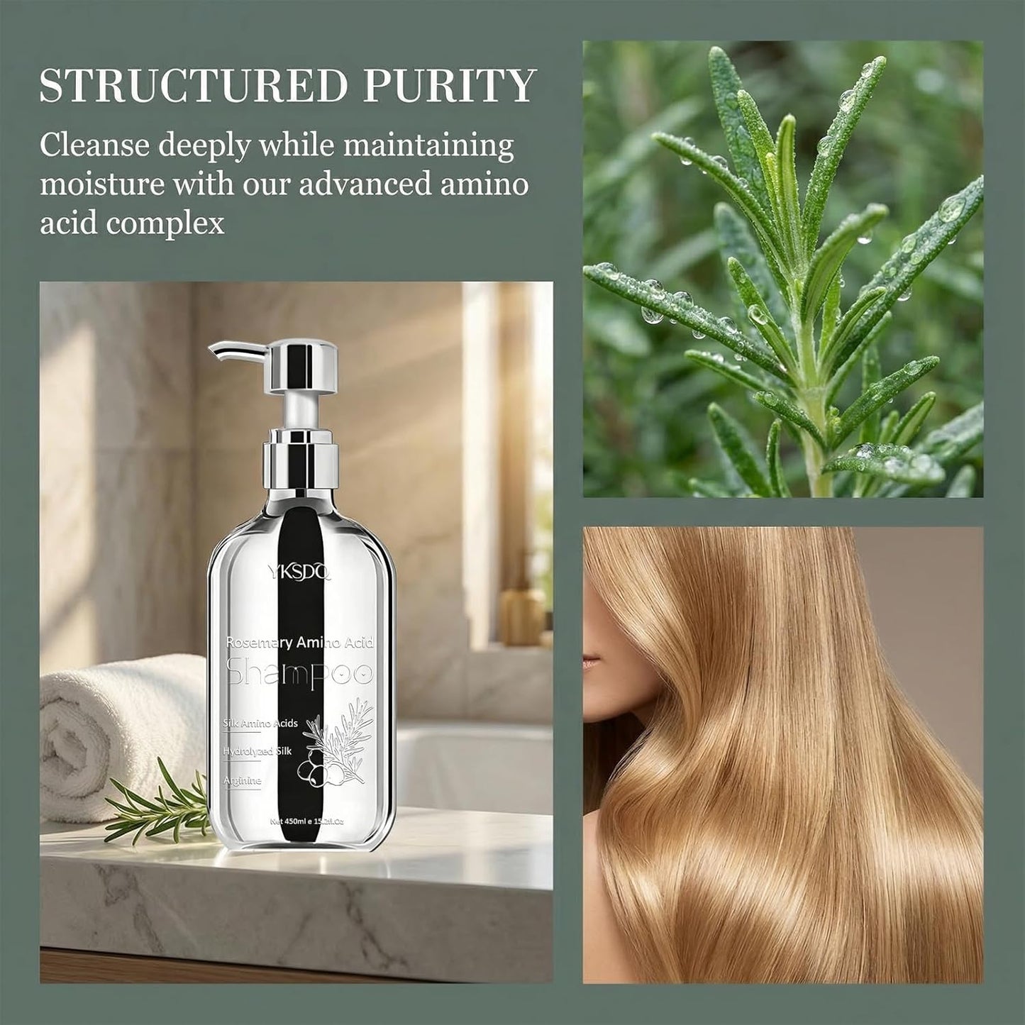 Rosemary Shampoo - Unisex Sulfate-Free Formula with Hydrolyzed Collagen & Amino Acids | Nourishing Hair Care for Fuller-Looking Hair