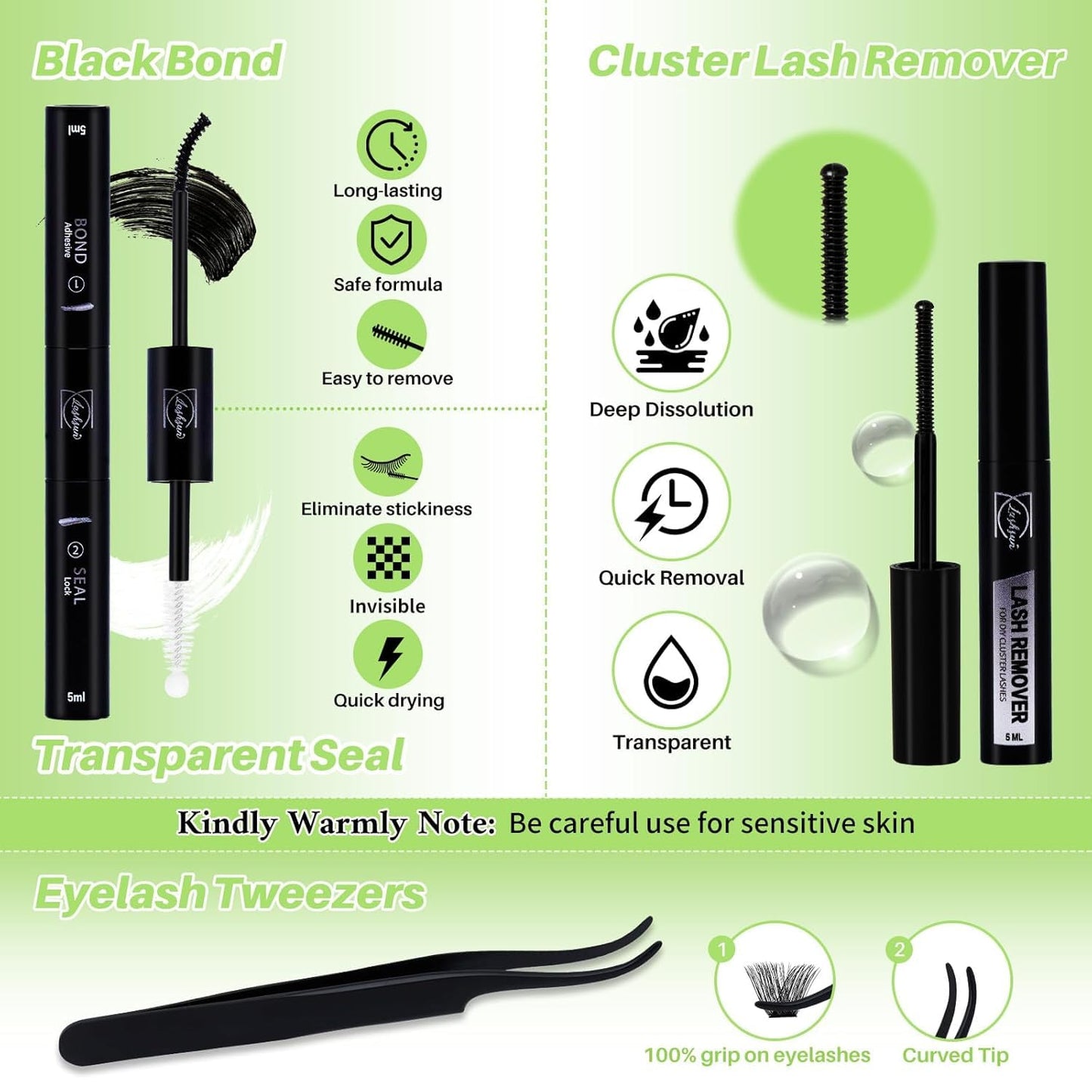LASHSUN Lash Clusters Kit 540pcs D Curl 4 Styles 10-22mm Wispy Cluster Lashes Kit Soft and Comfortable False Eyelashes Extension Kit, DIY Long Lasting Lashes At Home (WL+200D Kit)