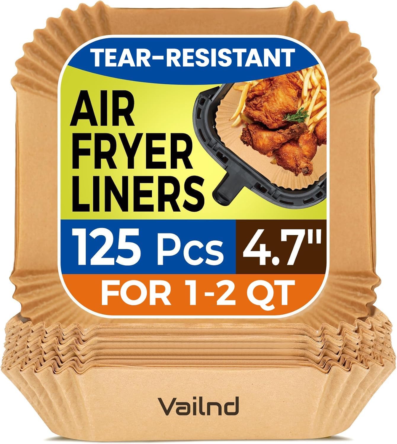 Air Fryer Paper Liners - 125 Pcs Non-Stick Parchment Paper for Microwave | 8-Inch Square, Bleach-Free