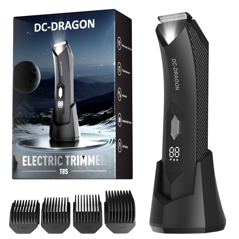 DC-Dragon Beard Trimmers for Men Cordless Hair Clippers for Mustache Hair Cutting Kit, Face, Groin & Manscaping,Led Battery Display,Small Lighting