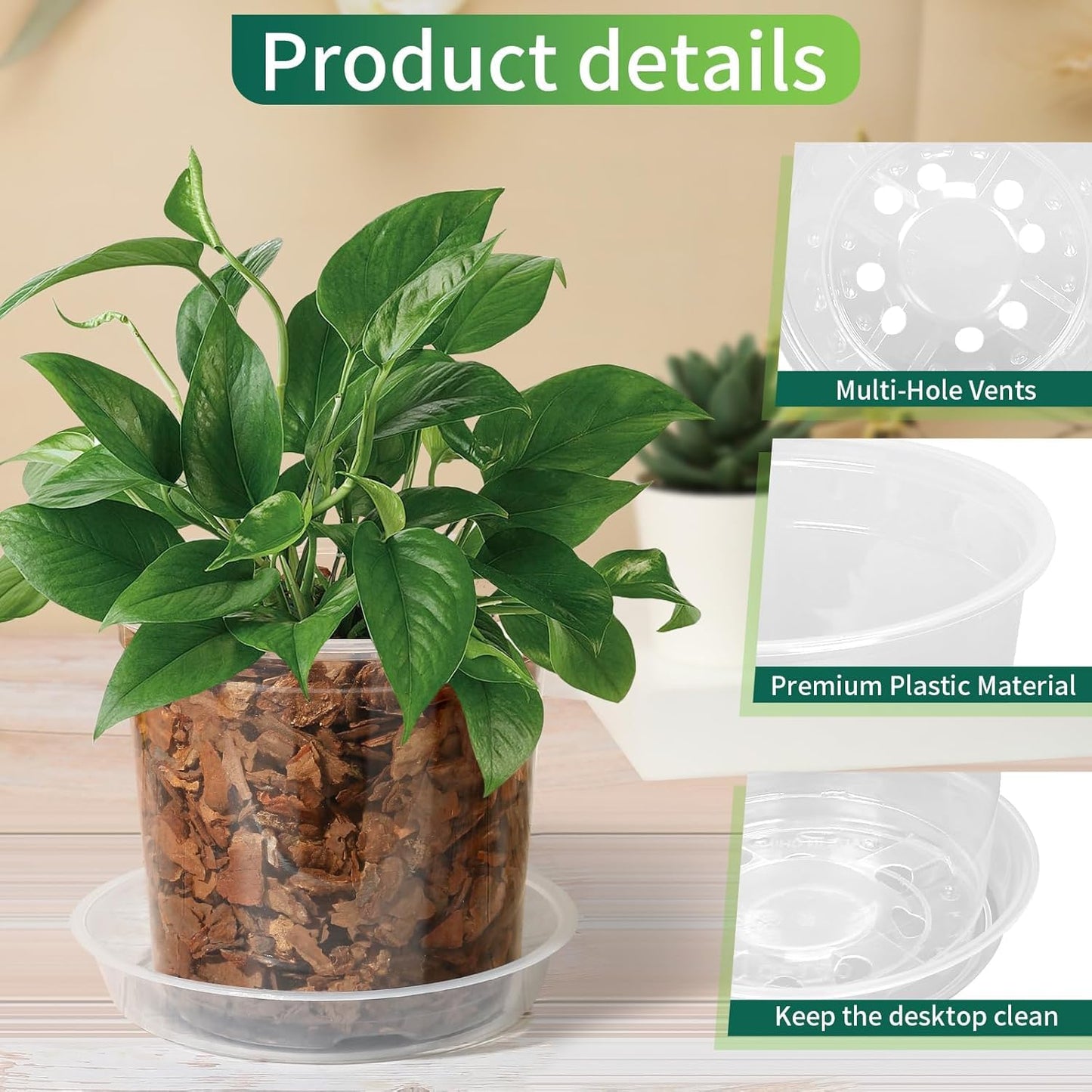 HQAUT 4/6/8/10 Inch Clear Nursery Pots with Drainage and Saucers, 24 Pack Clear Plant Pots, Variety Size Plastic Orchid Flower Pot for Indoor Outdoor
