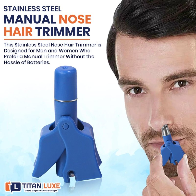 Titan Luxe Stainless Steel Hair Trimmer for Men and Women | Manual Nose and Ear Hair Trimmer | Nose Clippers, 360° Rotating Hair Trimmers | Washable Nose Hair Remover | Blue