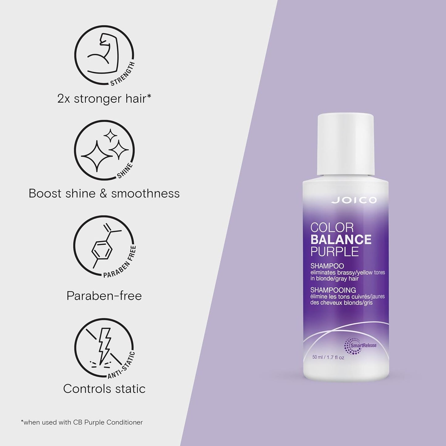 Joico Color Balance Purple Shampoo - Eliminate Brassy Tones & Boost Shine | For Cool Blonde & Gray Hair | UV Protection with Rosehip Oil & Green Tea Extract
