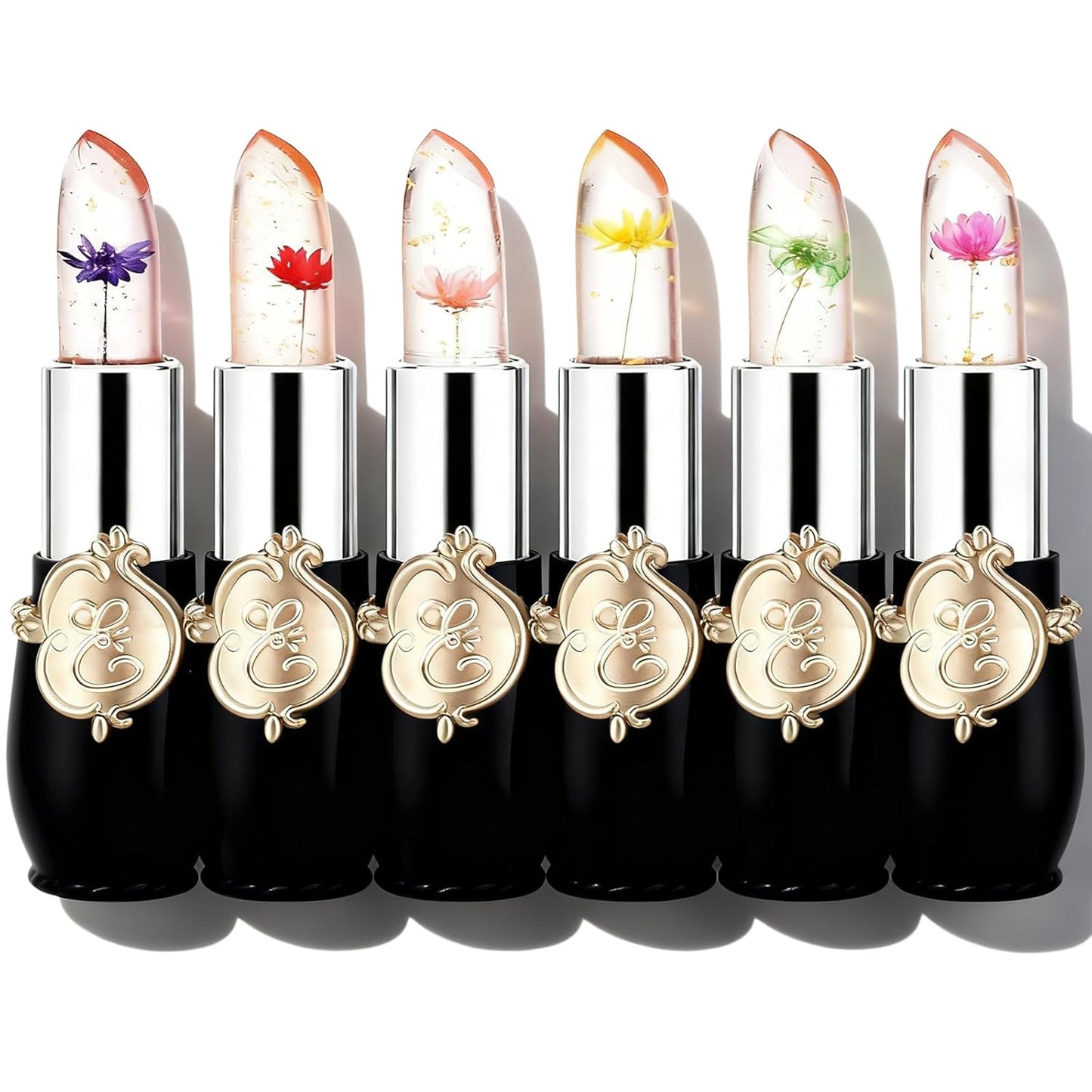 Crystal Flower Jelly Lipstick - Pack of 6 | Long-Lasting Color-Changing Lip Balm for Moisturized Lips | Perfect Gift for Women