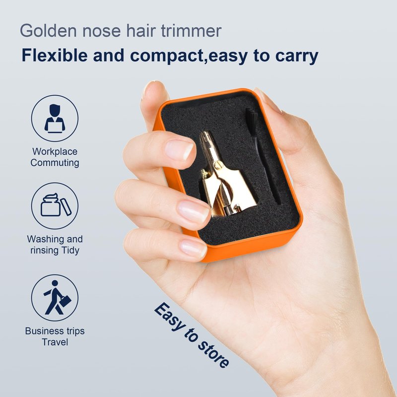 Numcoin Gold Nose Hair Trimmer for Men, Nose Trimmer for Men, Nose Trimmer, Manual, Waterproof, Hypoallergenic, Smooth Trimming, with Twelve Double-Edged Blades