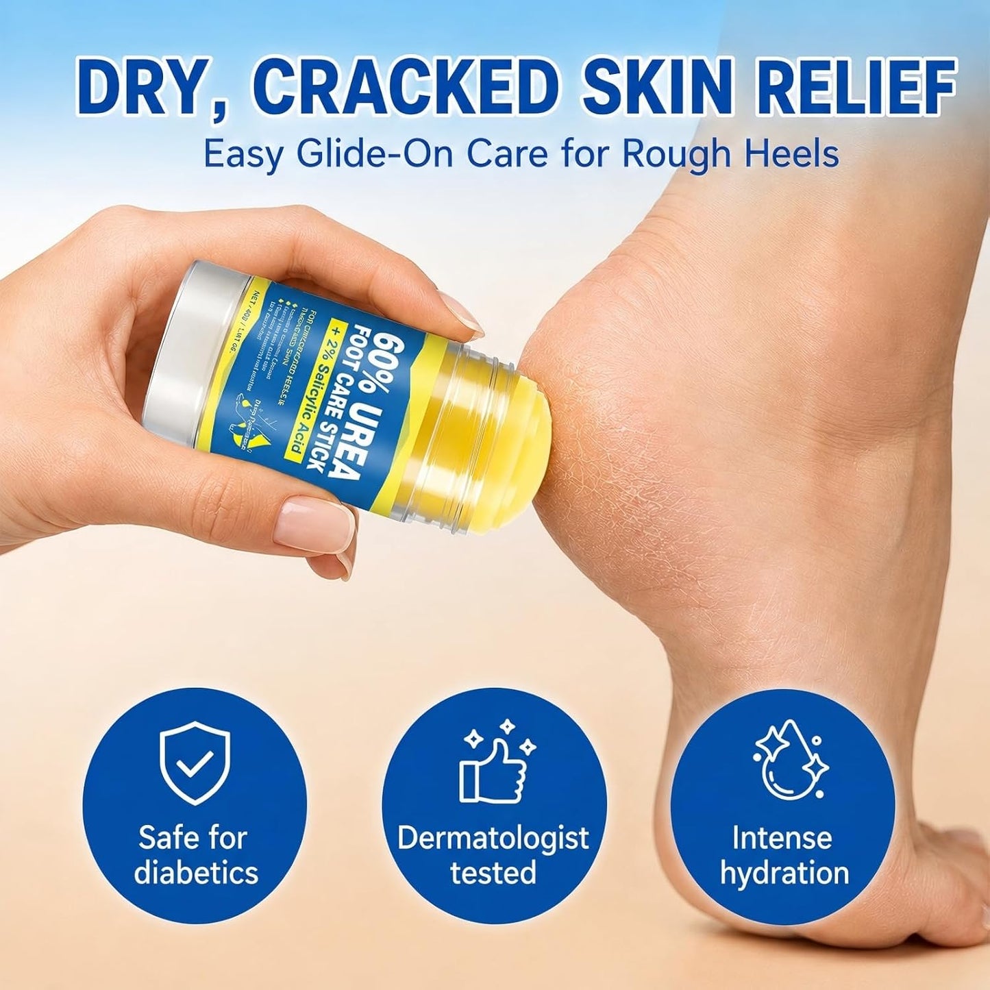 Urea Foot Cream Stick - 60% Urea & 2% Salicylic Acid for Dry, Cracked Feet | Fast-Absorbing Moisturizer, 1.41 oz