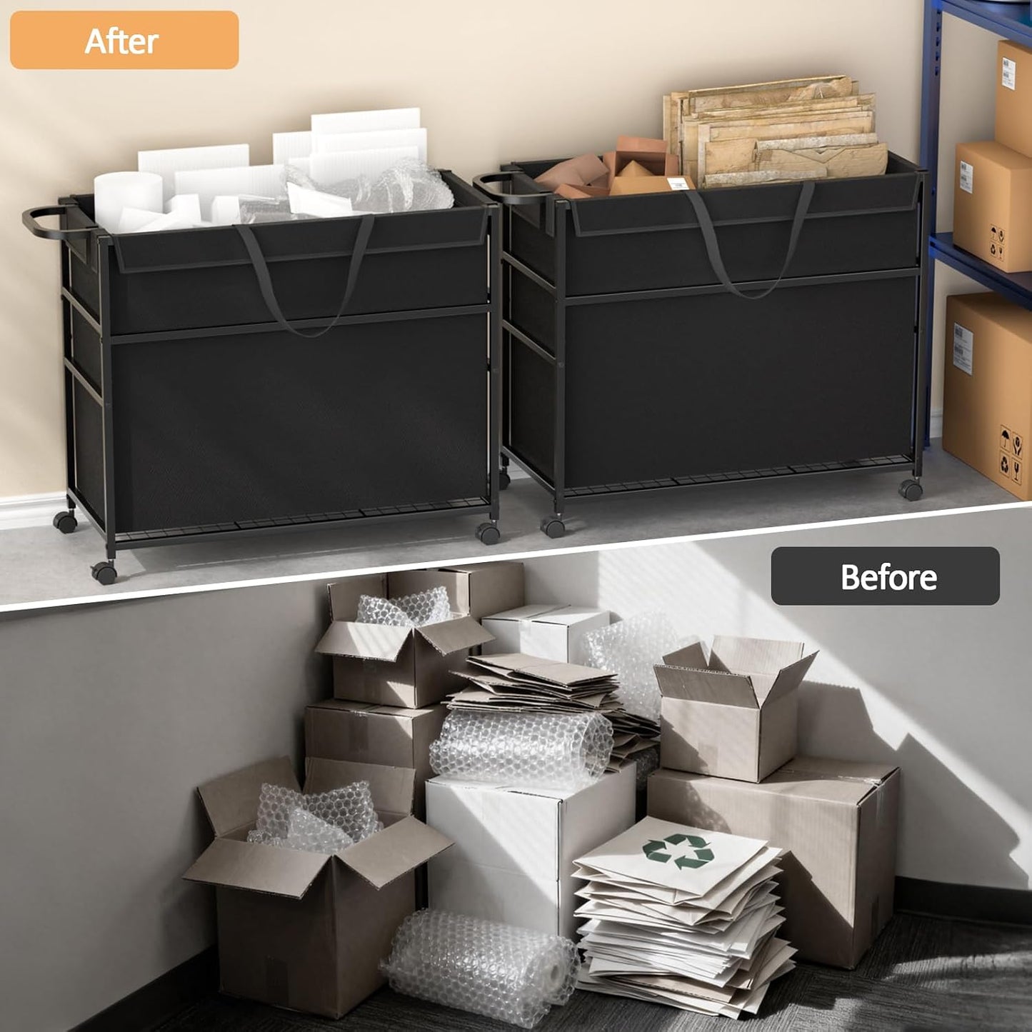 Commercial Trash Can Cart - 51.5 Gallon Lockable Office Trash Bin | Large Capacity Laundry Organizer for Home & Office