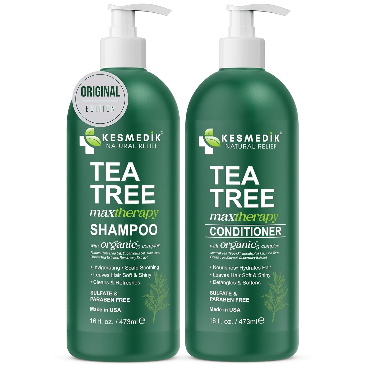 Tea Tree Oil Shampoo & Conditioner Set - Itchy Scalp Relief, Clarifying for Oily Hair | 16 fl oz Each
