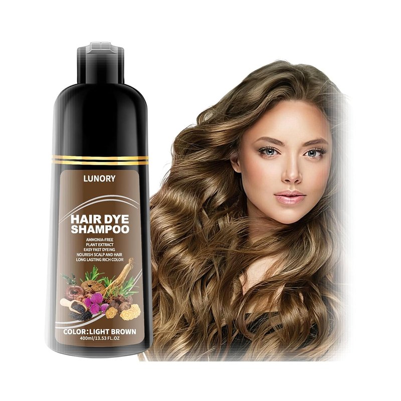Light Brown Hair Dye Shampoo - 100% Gray Coverage, Argan Oil & Ginseng, Ammonia-Free | Long-Lasting Semi-Permanent Color for All