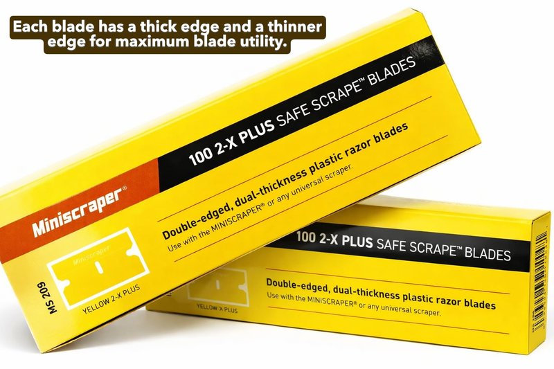 miniscraper 1 Pack (100pcs) 2X-Plus Double Edged Plastic Razor Blades with a Thicker and Thinner Edges