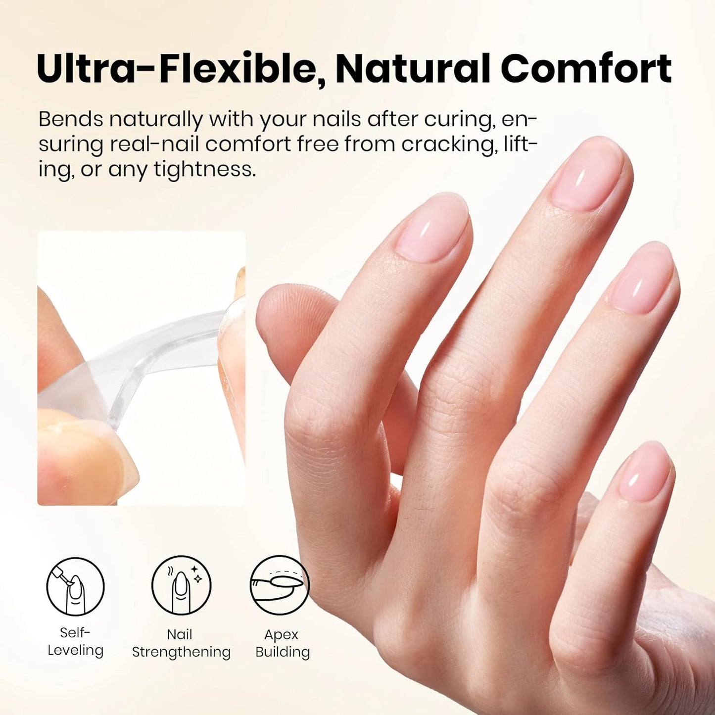 Beetles Rubber Base Builder Nail Gel - Clear Strengthening & Thickening Formula | 15ml Soak Off UV LED for Weak Nails