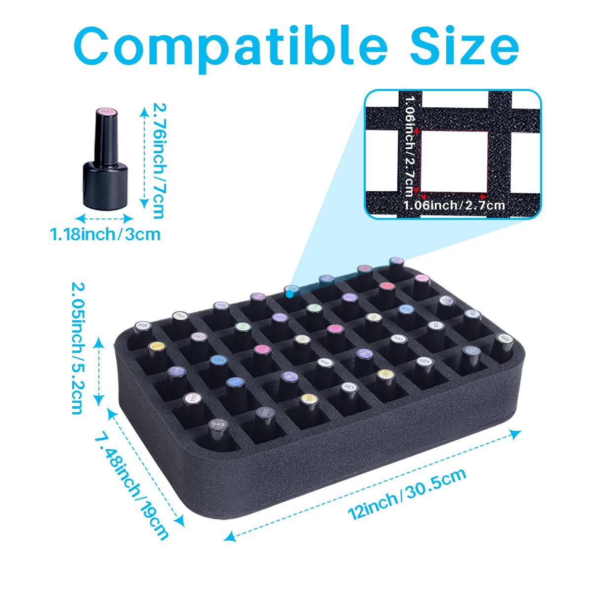 YAHOURWAT Nail Polish Organizer Holder Foam Pad with Slots for Storage 40 Bottles (15ml/0.5fl.oz) Nail Polish or Essential Oil Tray for Drawers Black