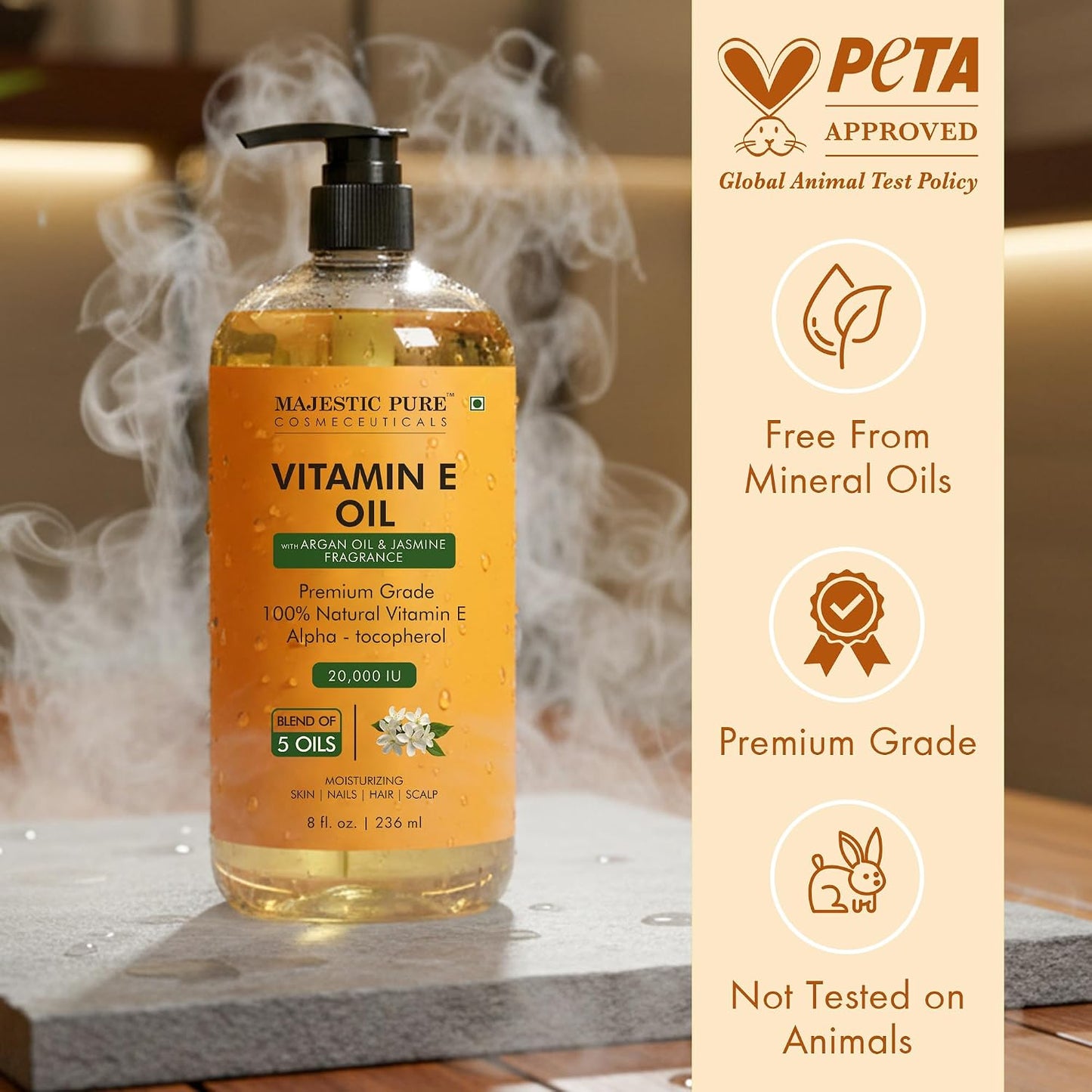 Natural Hair Growth Oil - 100% Pure Cold Pressed Argan & Vitamin E Oil for Eyelashes, Eyebrows, Skin, & Nails | 8 Fl Oz