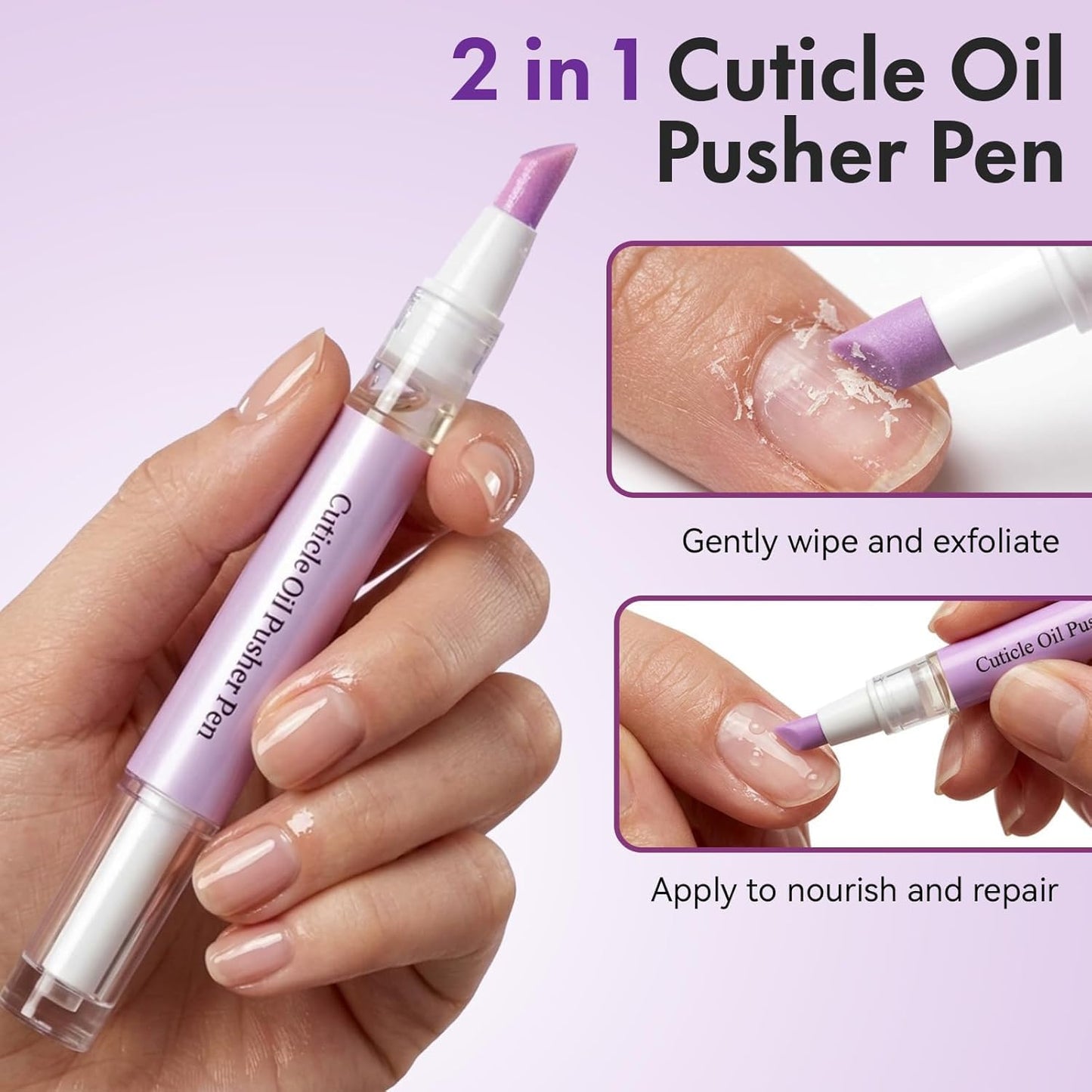 **Cuticle Oil Pusher Pen Set - 2PCS Pink Moisturizing & Brightening Tool | Leak-Proof Travel Size**