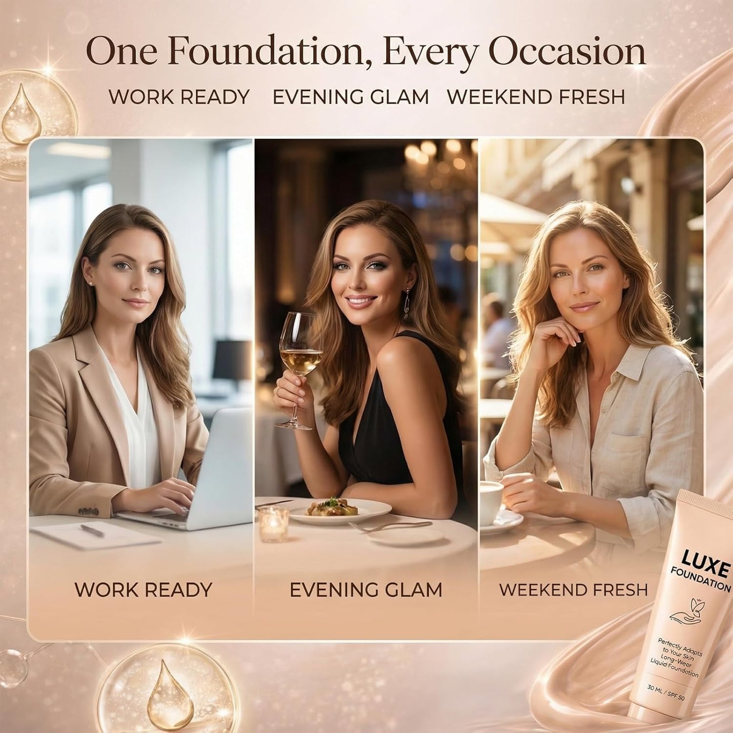 Color Changing Foundation for Women - Hyaluronic Acid & Vitamin E, Flawless Finish, SPF 50 | 30 ML
