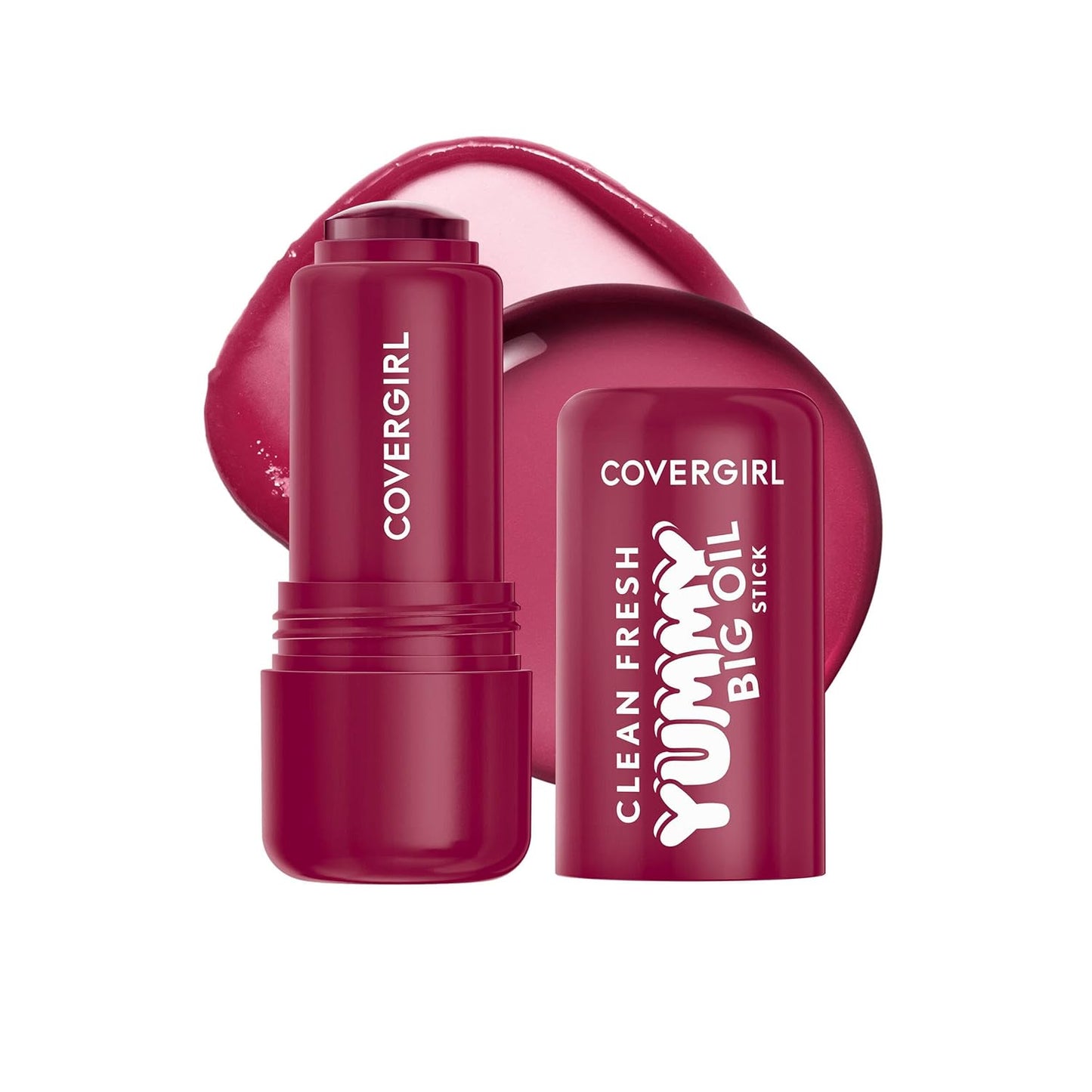 COVERGIRL Clean Fresh Yummy Big Oil Stick - Flavored Lip Oil for Dewy Finish | 140 My Strawbooty (Sheer Pink Red)