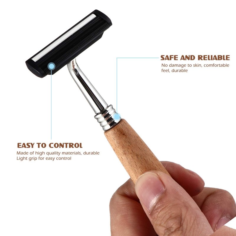 Beaupretty Bamboo Handle Safety Razor for Men 4-Pack Manual Shaver with Comfortable Grip 5.11 Inch Close Smooth Shaving Experience