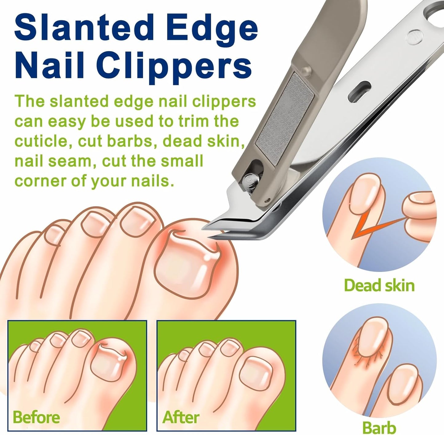 Nail Clippers Set for Men & Women | Wide Jaw Opening, Safety Lock & Slanted Edge | 4-Piece Kit with Case