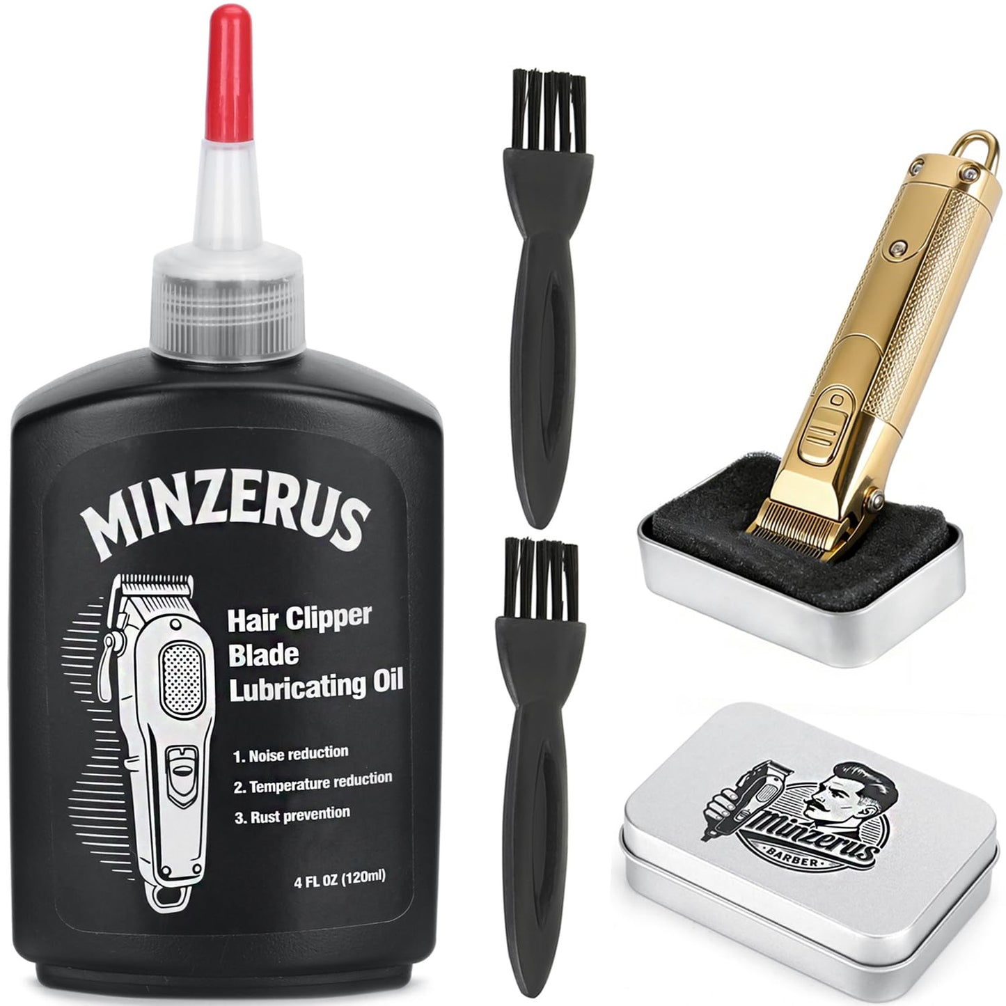 Premium Clipper Lubricating Oil 4.05oz/120ml for Clippers Blade Corrosion & Trimmers, Groomers, Hair Clipper Oil with 2 x Clean Brushes and 1 x Quick Lubrication Box for Barber & Home Use and Gift