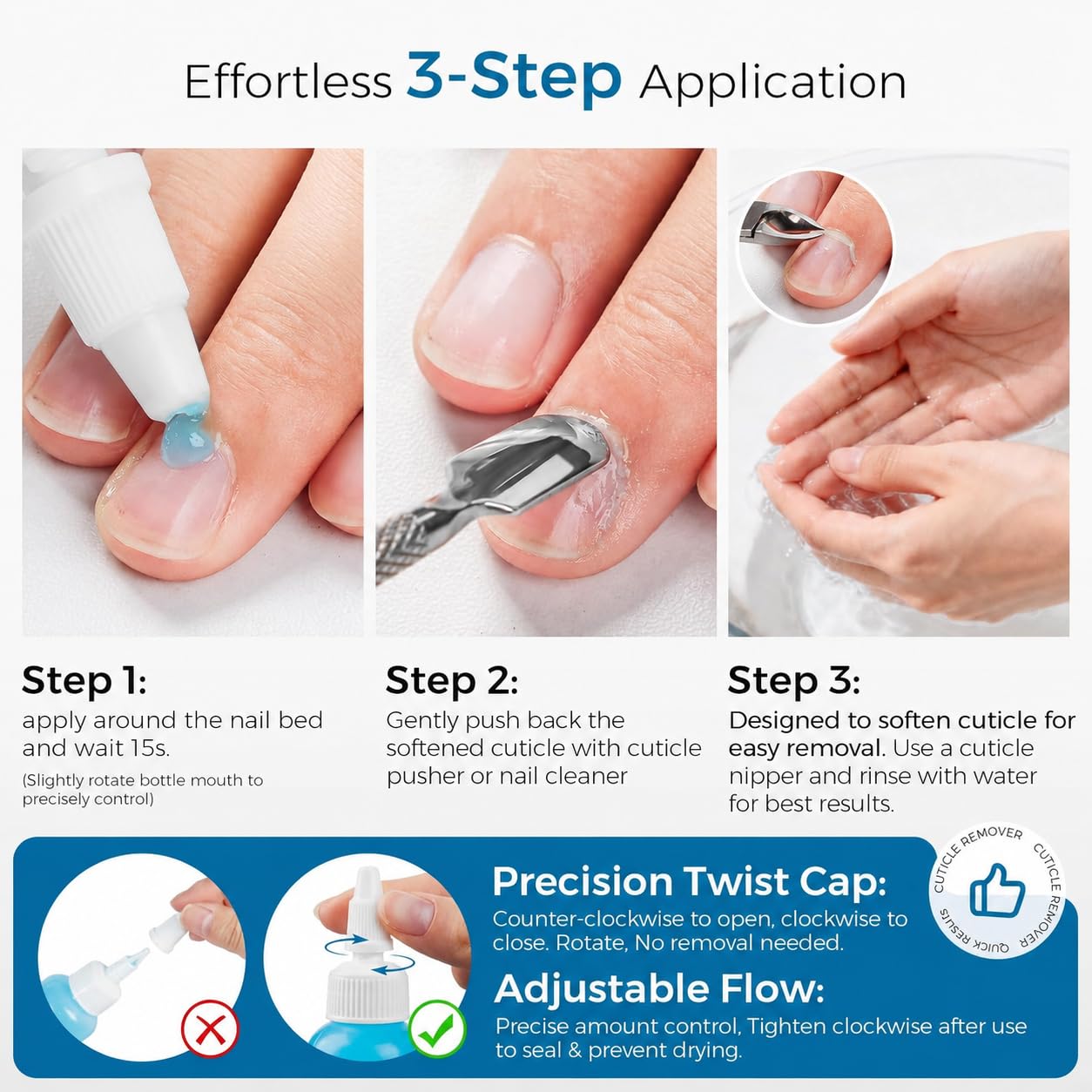 Instant Cuticle Remover Gel - Fast-Acting Softener for Rough Cuticles | Gentle Salicylic Acid Formula