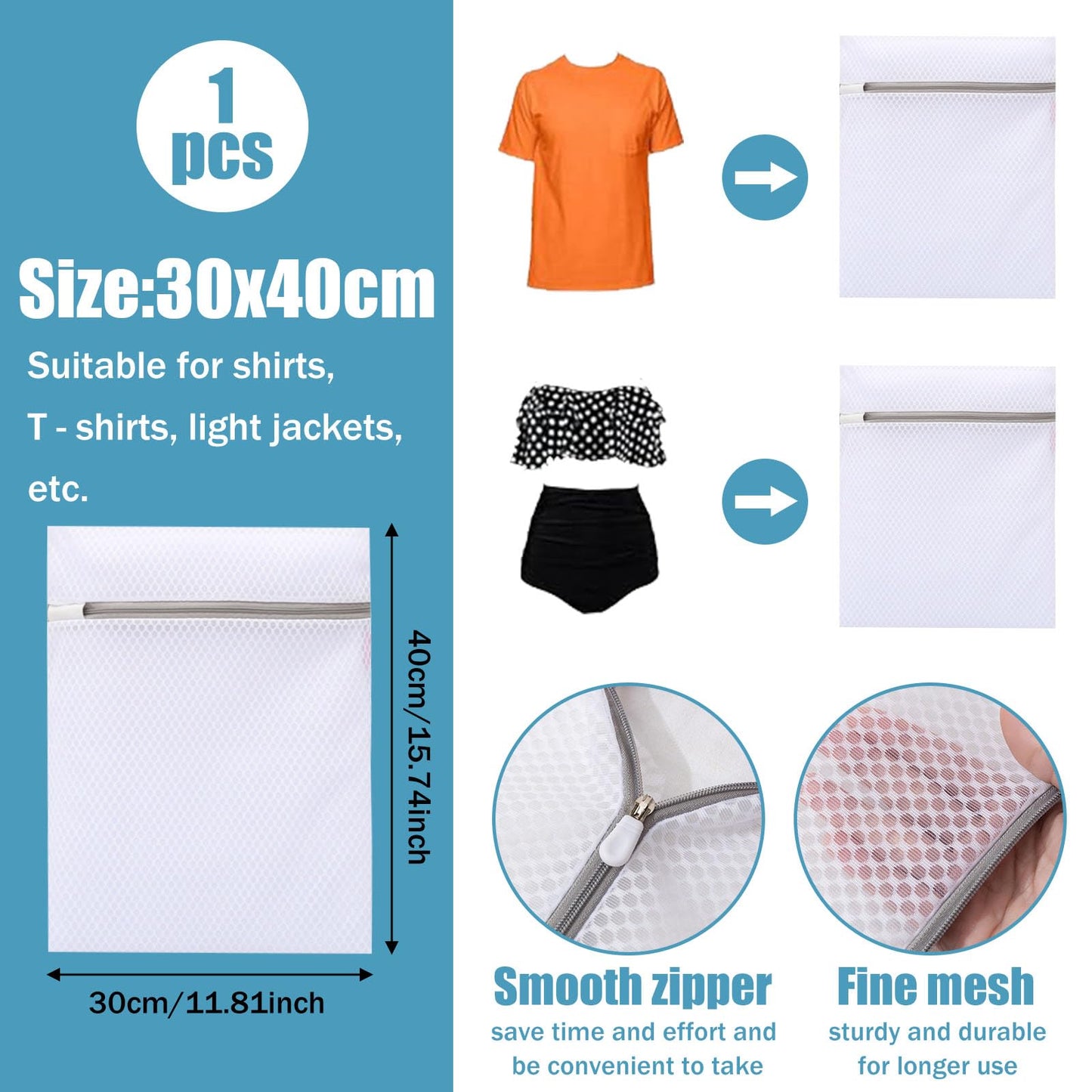 Mesh Laundry Bag with Zipper, 12x16 in Washing Bag for Underwear, Socks and Delicate Clothes, Protective Laundry Organizer