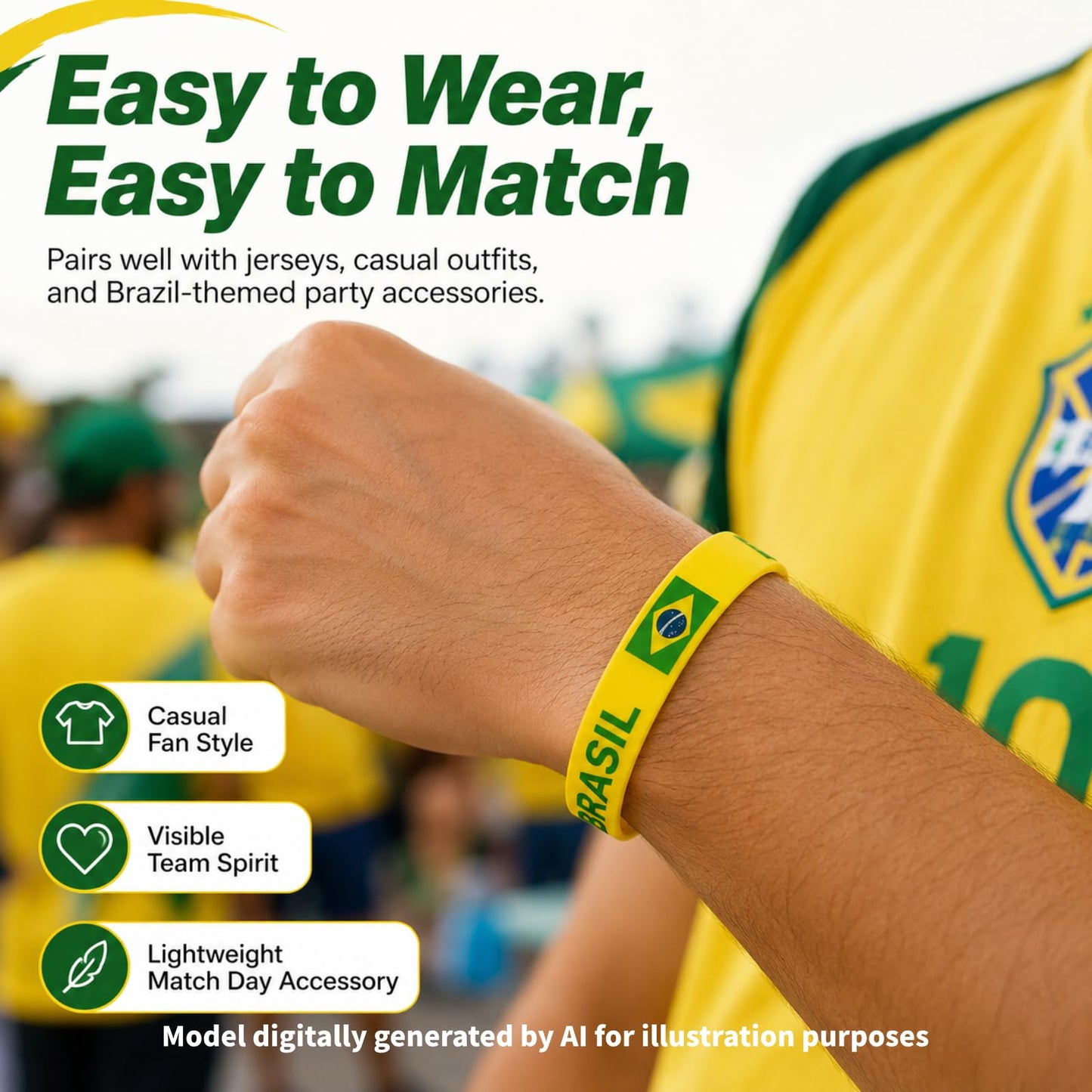 Qiknird Brazil Flag Silicone Bracelet, Flag Rubber Bracelets for Women and Men, Sports Events Worldcup Silicone Bracelet, Patriotic Decorations Party Supplies