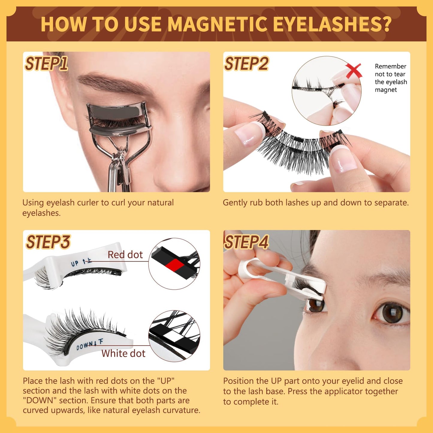 QUEWEL Magnetic Eyelashes 2 Pair Reusable Natural Look Magnetic Eyelashes with Applicator No Glue Needed Eyelashes Cat Eye Lash Clusters Kit Easy to Wear and Remove(B+L02)