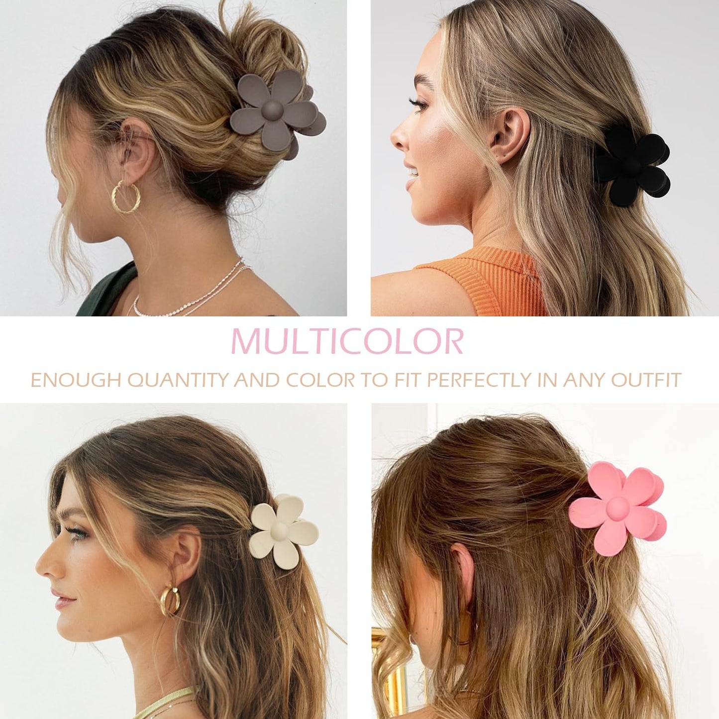 Large Hair Claw Clips - 12 Pack Flower & Square Clips for Thick Hair | Strong Hold & Matte Finish