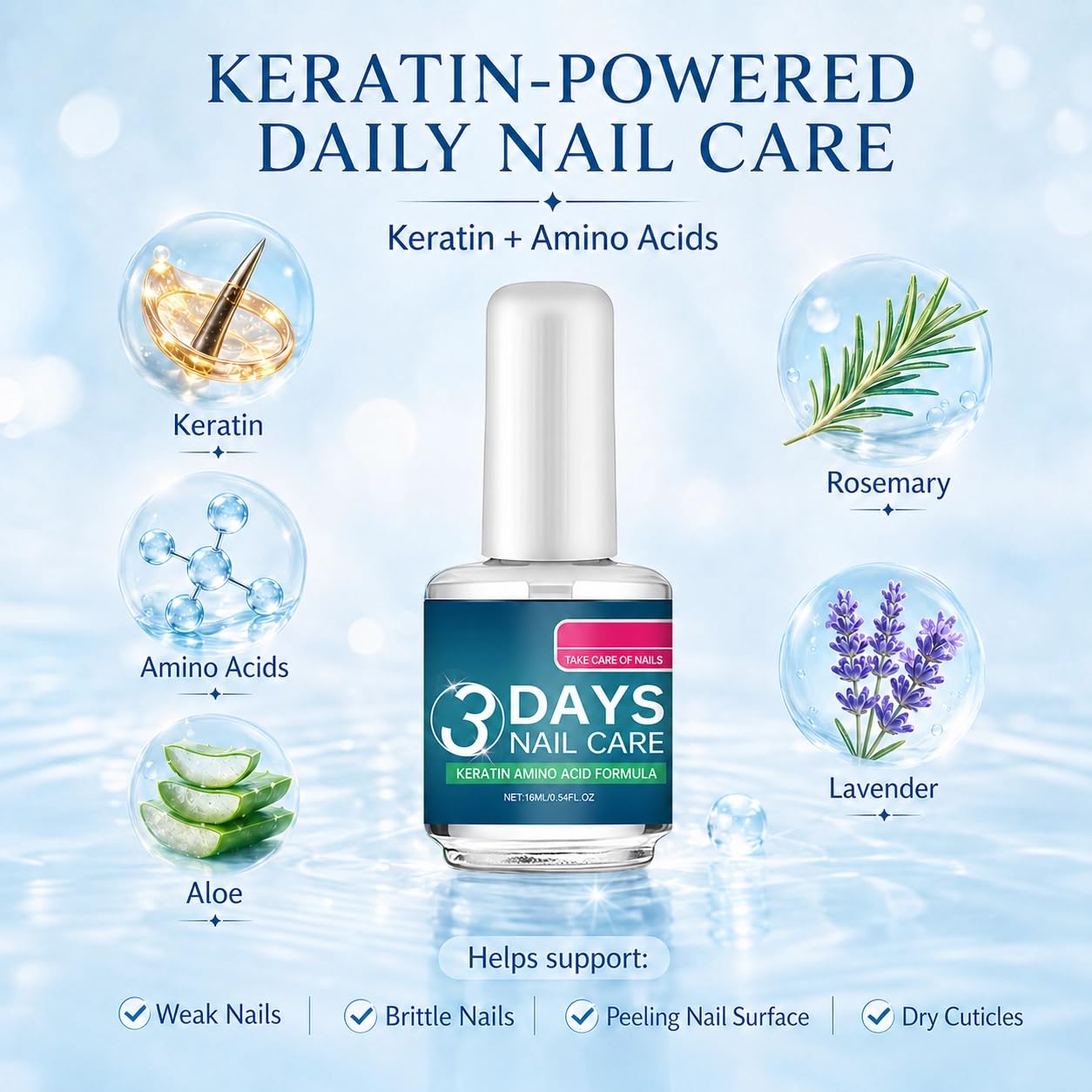 Keratin Nail Strengthener Oil - Repair Weak & Brittle Nails | Fast-Absorbing Treatment with Amino Acids, Aloe & Lavender