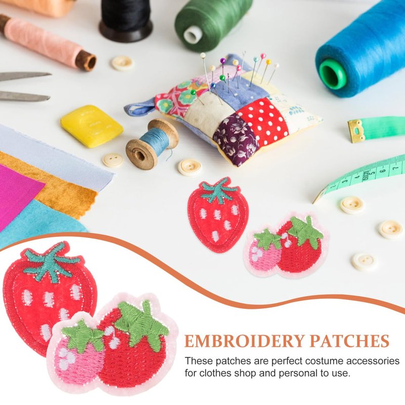 Ciieeo 60 pcs Sewing Embroidered Decoration Strawberry Iron Hats Iron-on Jeans Re Sew Applique Clothing T-Shirts Clothes Decor Back Accessories Ironing Patch Appliques for Replacement