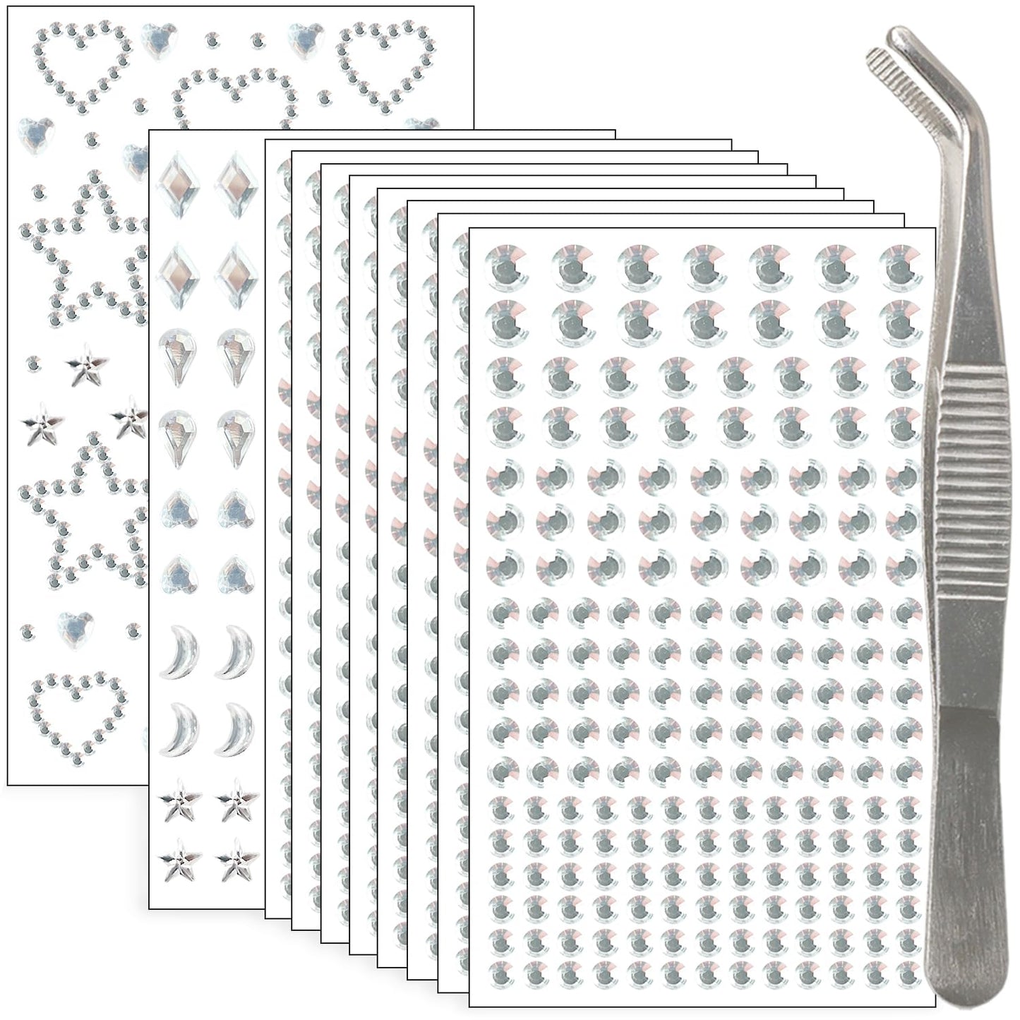 Hair Gems - 1760 Pcs Self-Adhesive Clear Rhinestones for Face, Body & Nail Art | Festival & Halloween Makeup