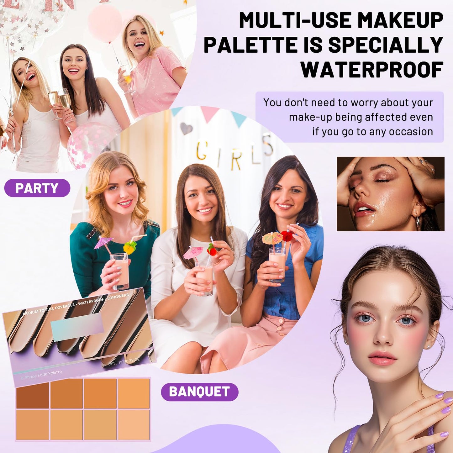 Soft Matte Cream Concealer 8 Shade Fade Palette, Soft Matte Cream Foundation, Cover with Applicator, Concealer for Dark Circles, Blemishes & Contouring, Waterproof & Long Lasting (Dark)