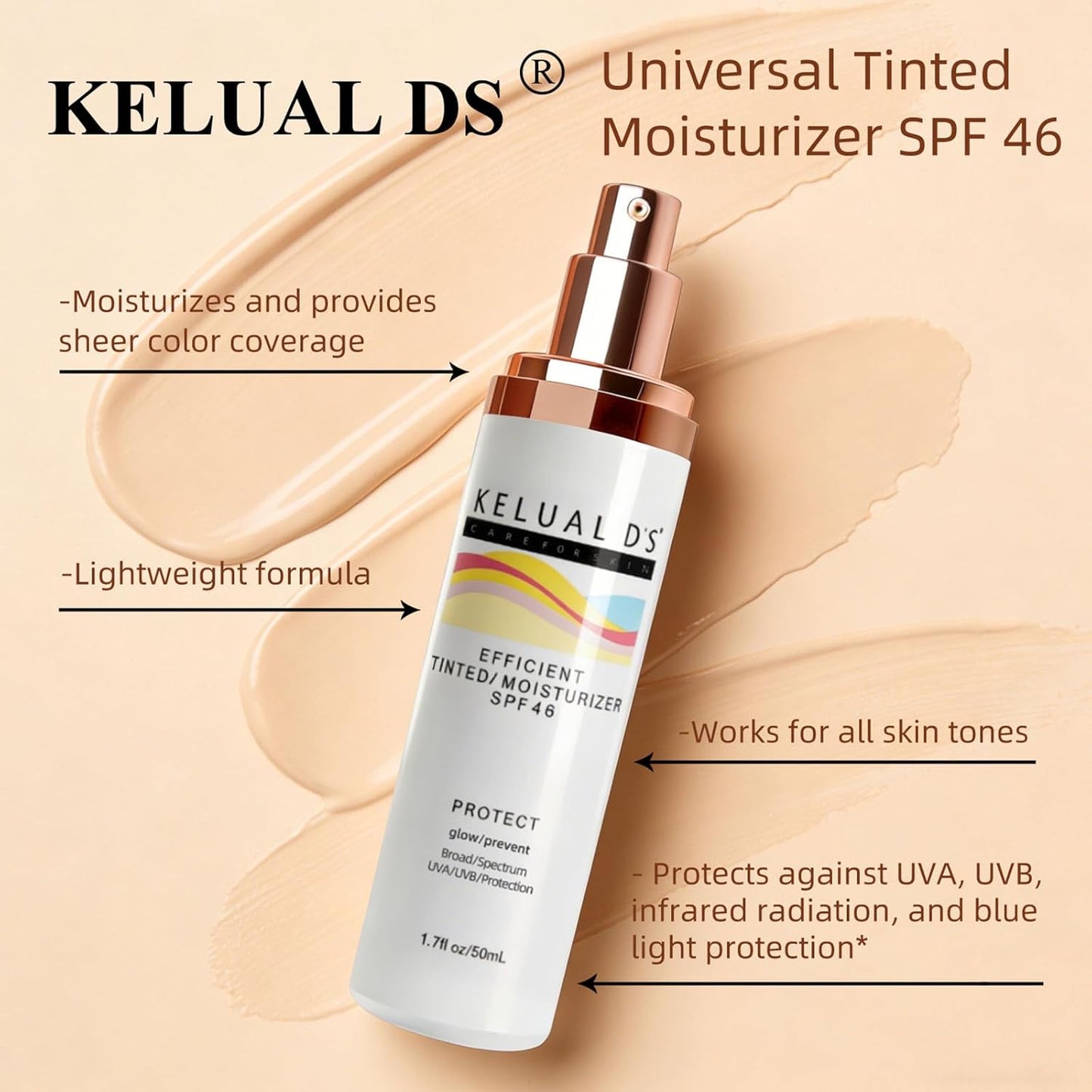 Anti-Aging Tinted Face Moisturizer & Sheer Sunscreen SPF 46 - Hydrating Skin Care, 1.7oz/50ml